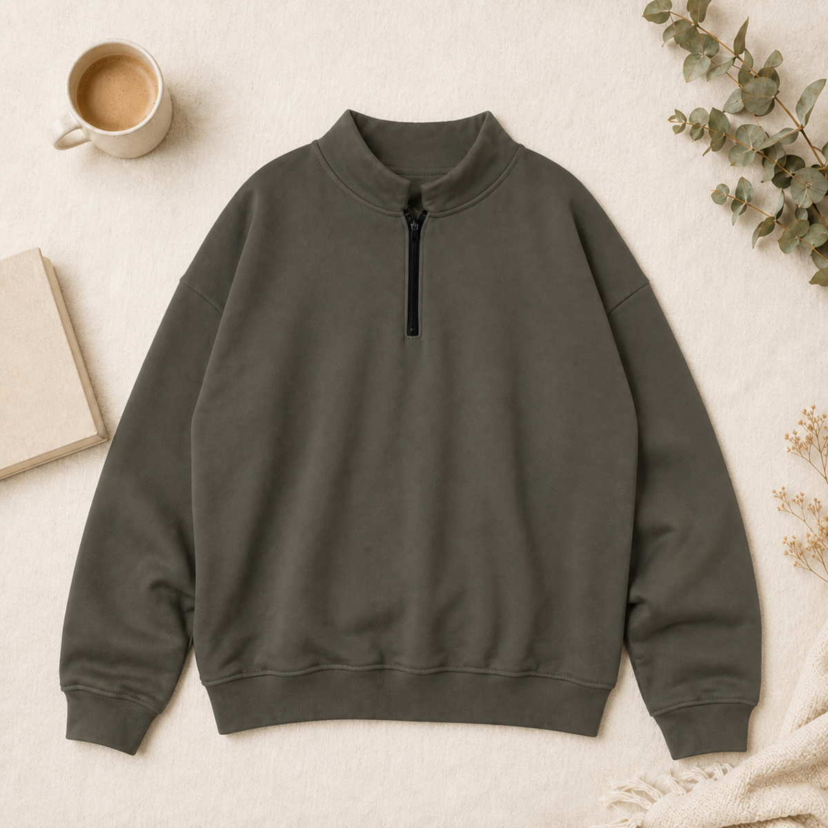 Unisex Heavyweight Regular Fit Half-Zip Brushed Fleece Sweatshirt 380GSM