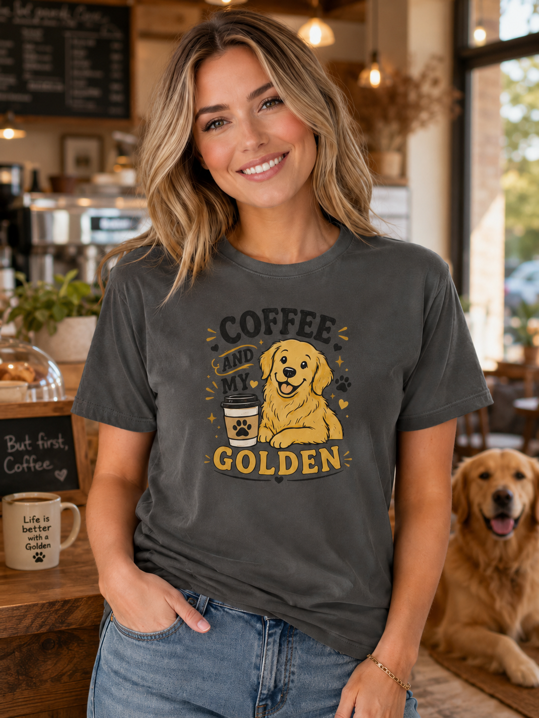 Coffee And My Golden T-Shirt | Golden Retriever Coffee Tee