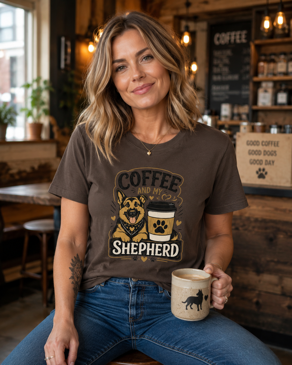 Coffee And My Shepherd T-Shirt | German Shepherd Coffee Tee