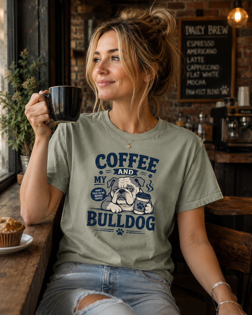 Coffee And My Bulldog T-Shirt | Bulldog Coffee Lover Tee