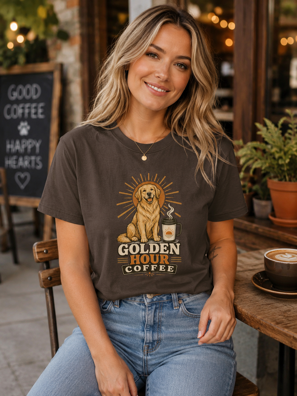 Golden Hour Coffee T-Shirt | Golden Retriever Coffee Tee