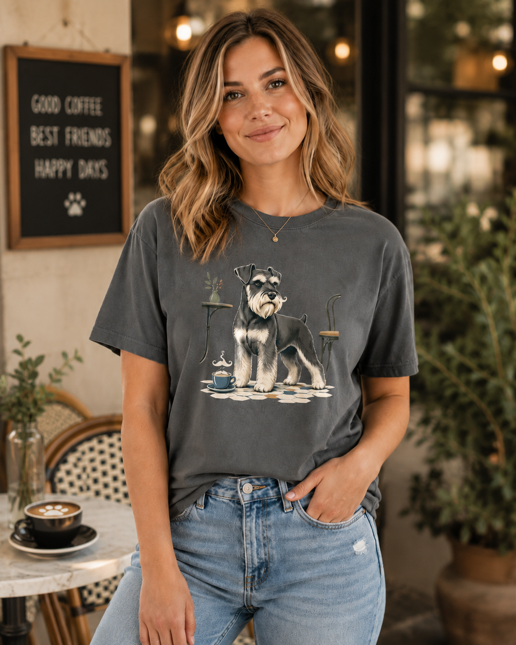 Miniature Schnauzer Mustache Macchiato T-Shirt | Schnauzer Coffee Tee