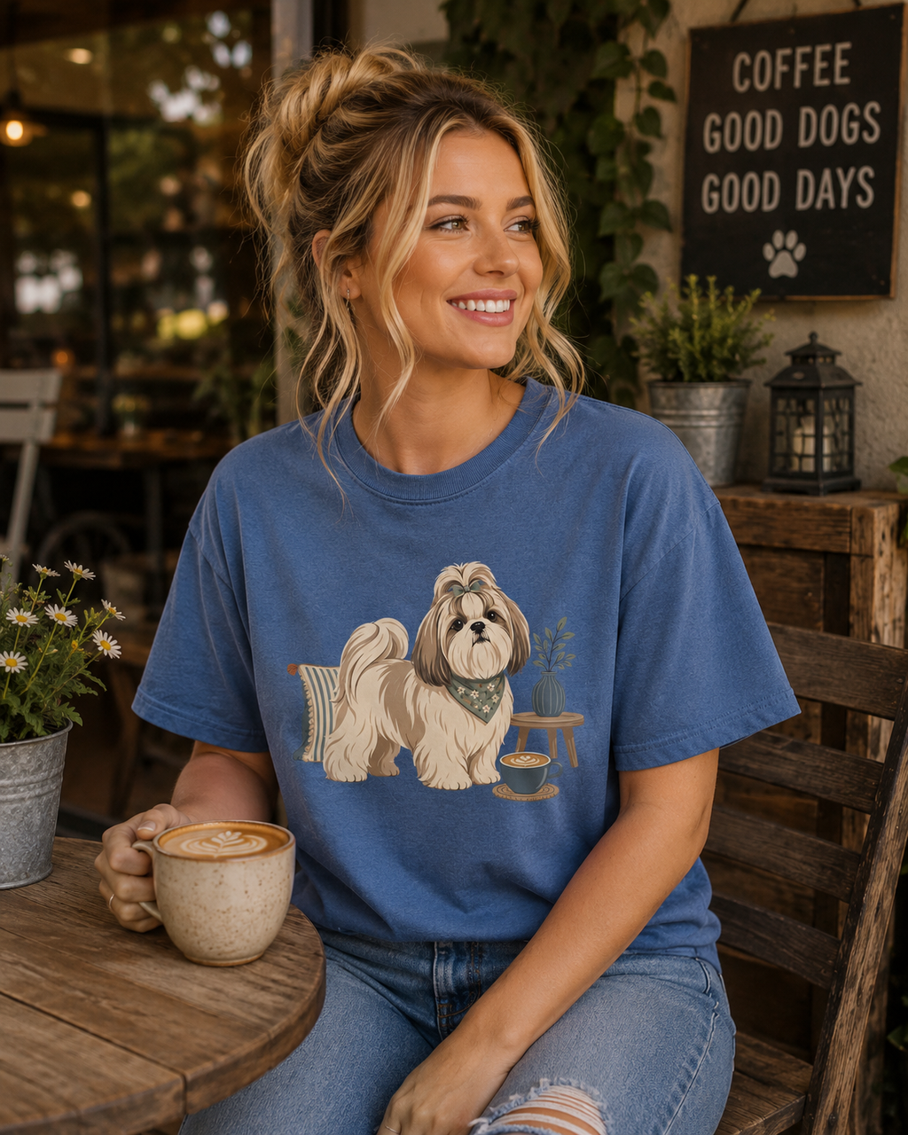 Shih Tzu Silk Pillow Latte T-Shirt | Shih Tzu Coffee Tee