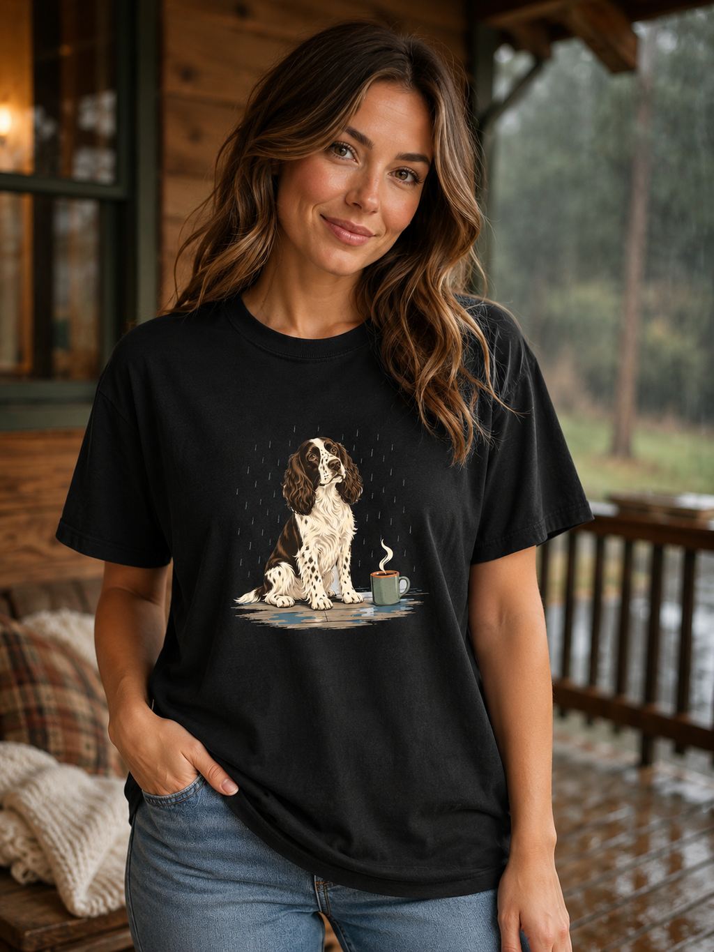 English Springer Spaniel Rain Porch Roast T-Shirt | Springer Tee