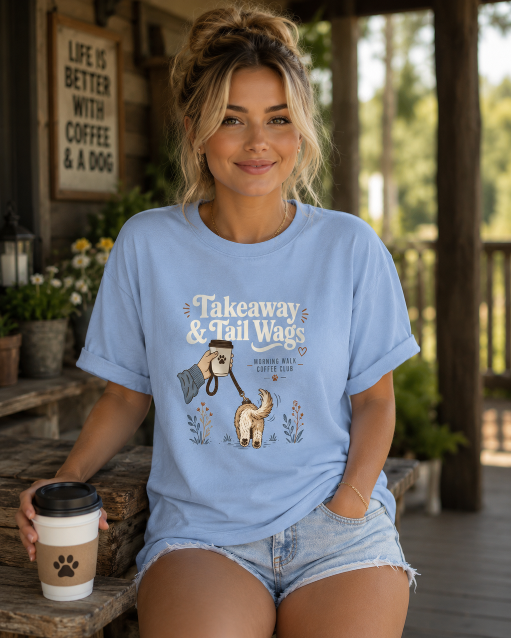Takeaway And Tail Wags T-Shirt | Funny Dog Coffee Lover Tee