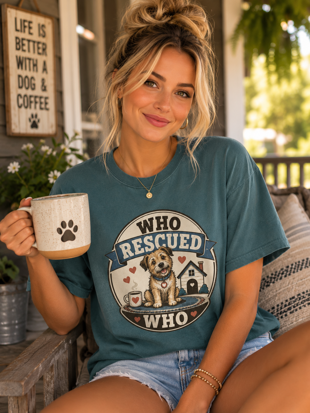 Who Rescued Who T-Shirt | Rescue Dog Lover Tee