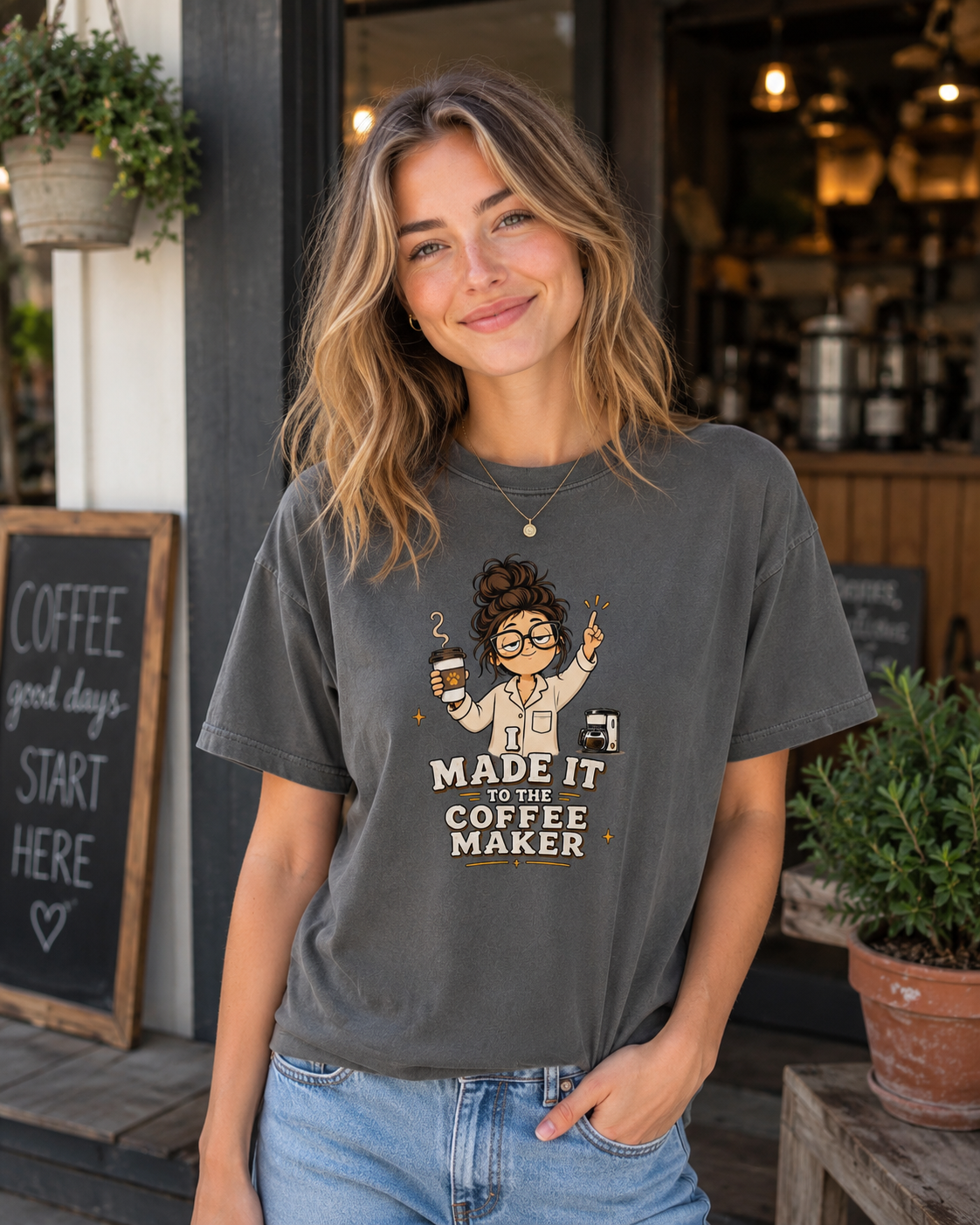 I Made It To The Coffee Maker T-Shirt | Funny Coffee Dog Tee