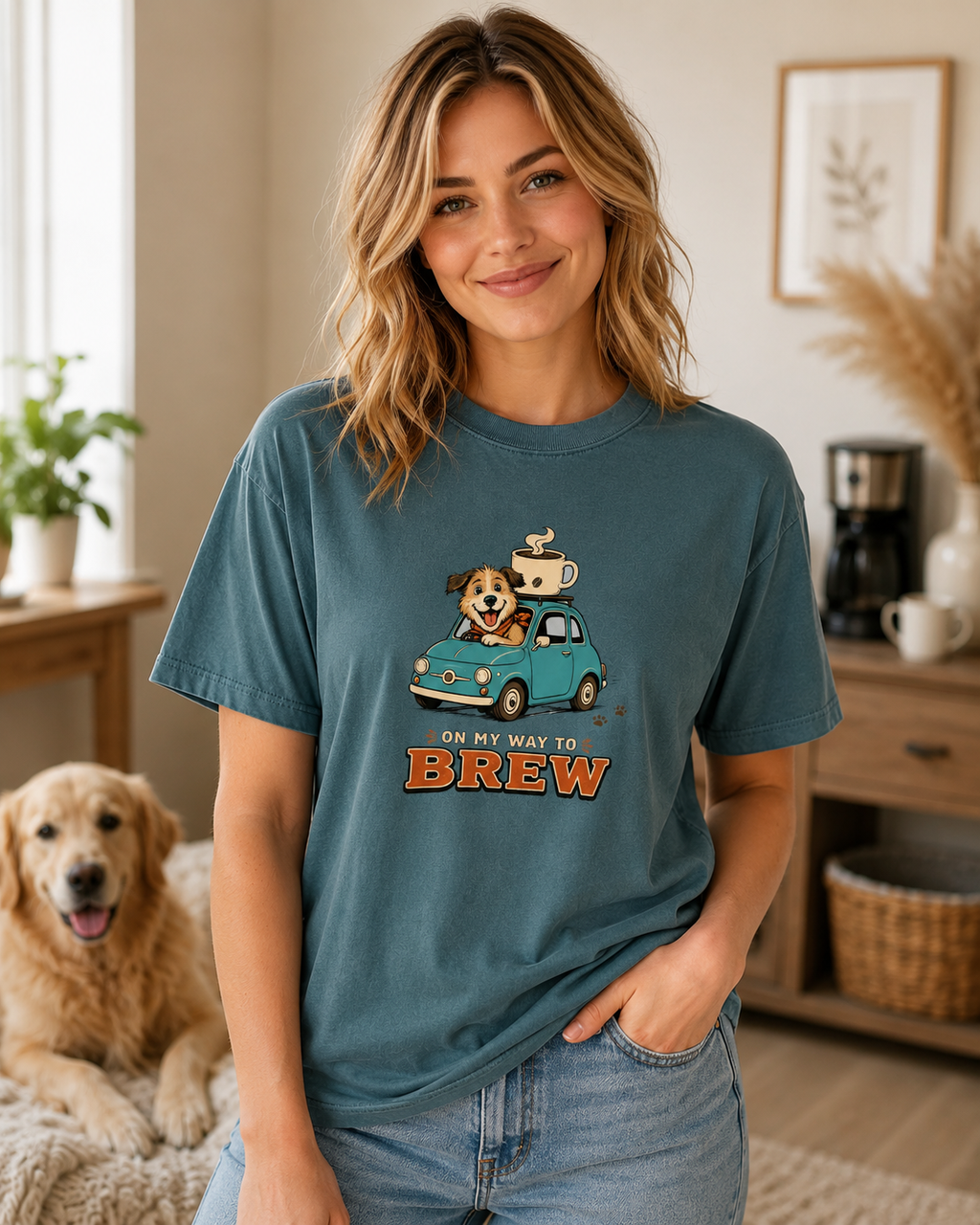 On My Way To Brew T-Shirt | Funny Coffee Dog Lover Tee