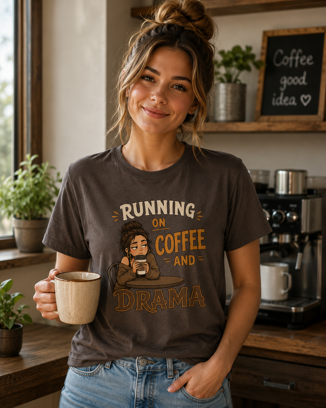 Running On Coffee And Drama T-Shirt | Funny Coffee Dog Tee