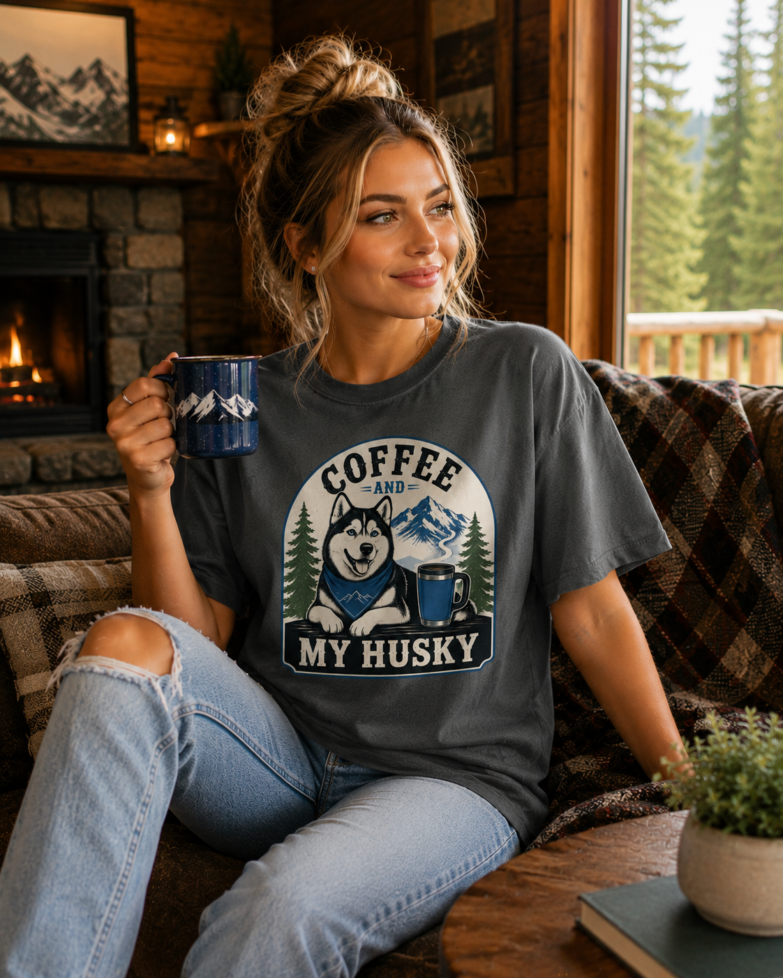 Coffee And My Husky T-Shirt | Husky Dog Coffee Lover Tee
