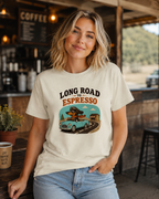 Long Road To Espresso T-Shirt | Funny Coffee Dog Lover Tee