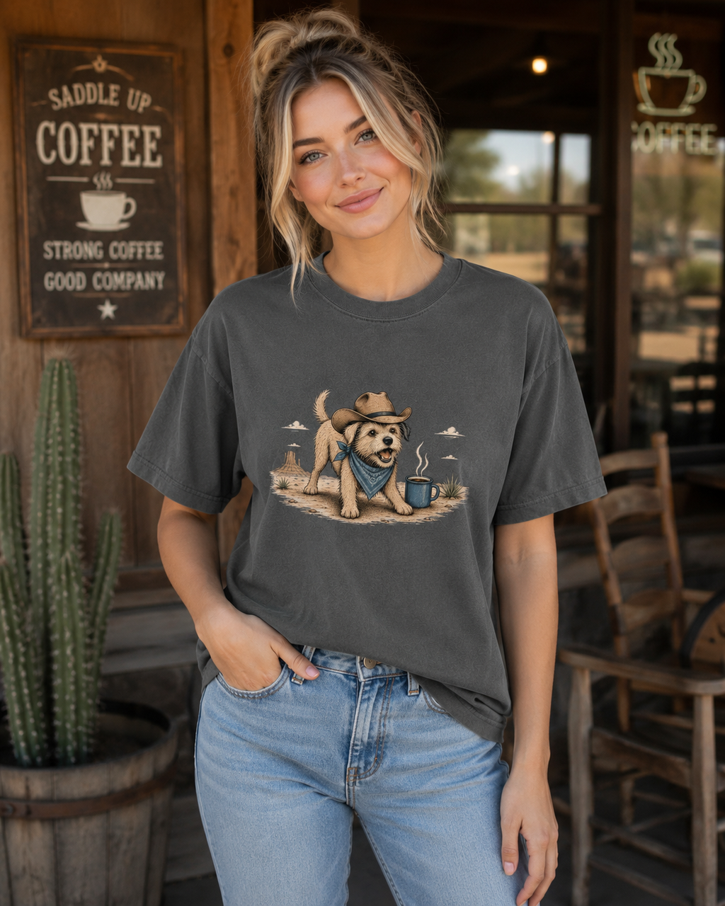 Happy Trails & Hot Coffee T-Shirt | Funny Dog Coffee Tee