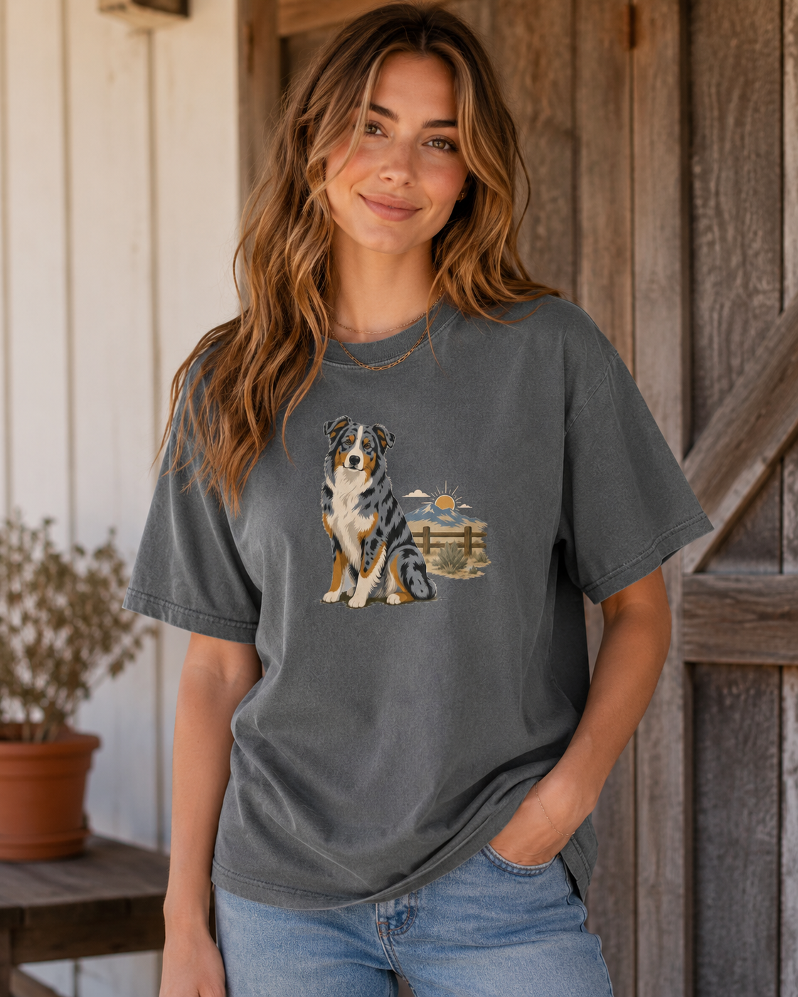 Aussie Ranch Morning T-Shirt | Australian Shepherd Dog Tee