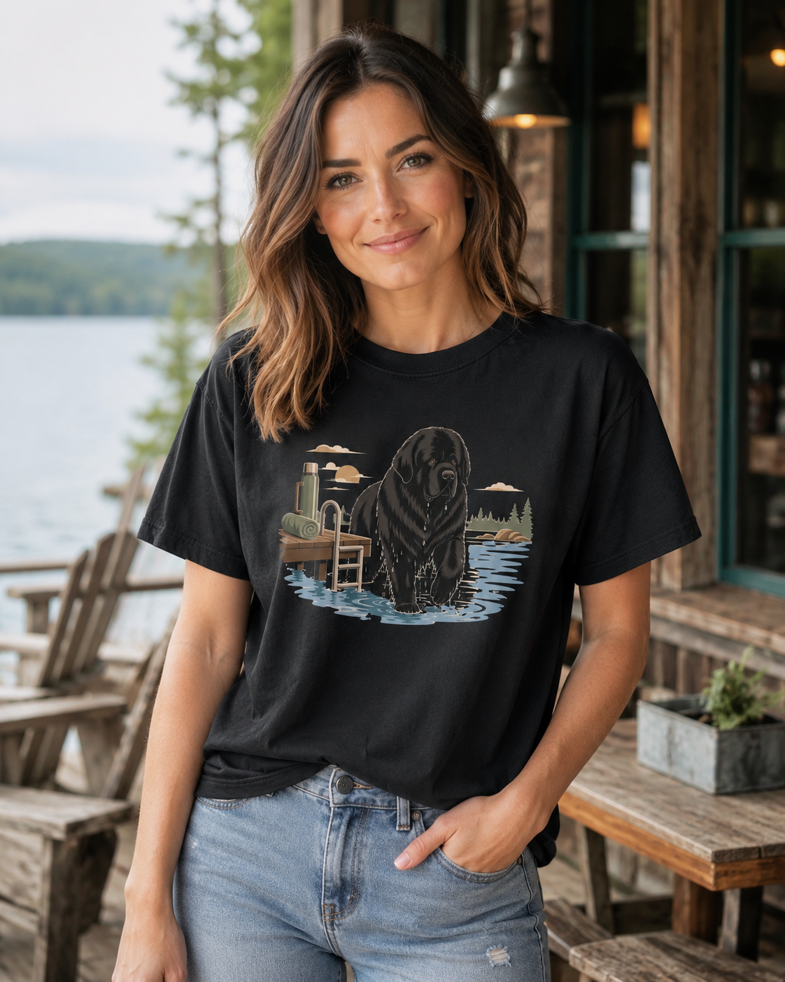 Newfoundland Lake Morning T-Shirt | Newfoundland Dog Tee