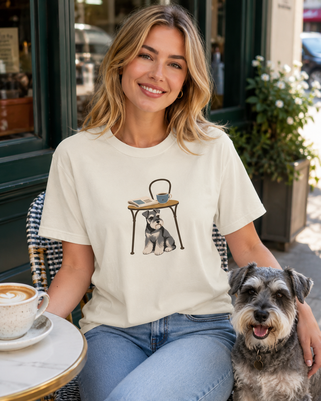 Sidewalk Schnauzer T-Shirt | Schnauzer Dog Lover Tee