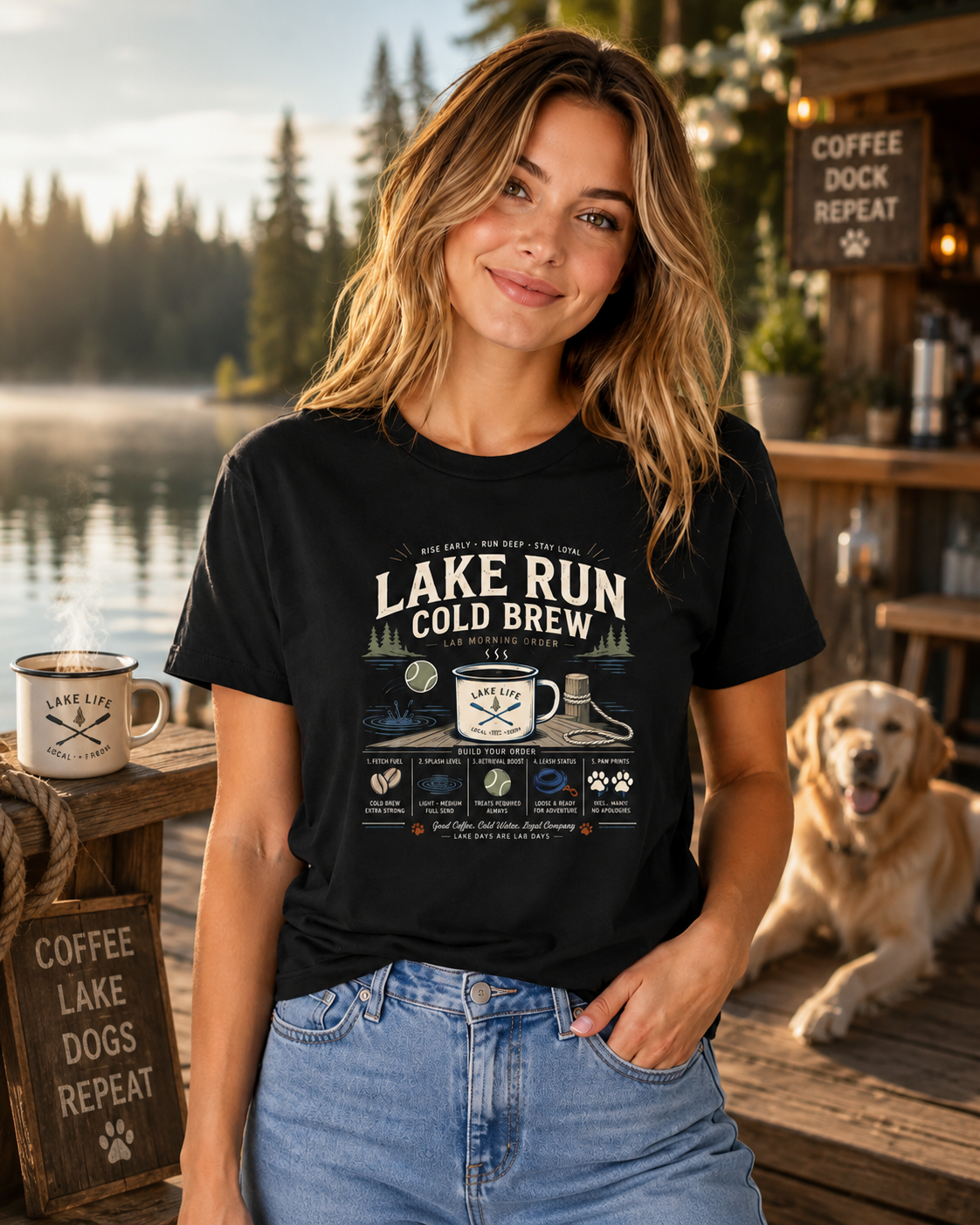 Lake Run Cold Brew T-Shirt | Lake Life Coffee Lover Tee