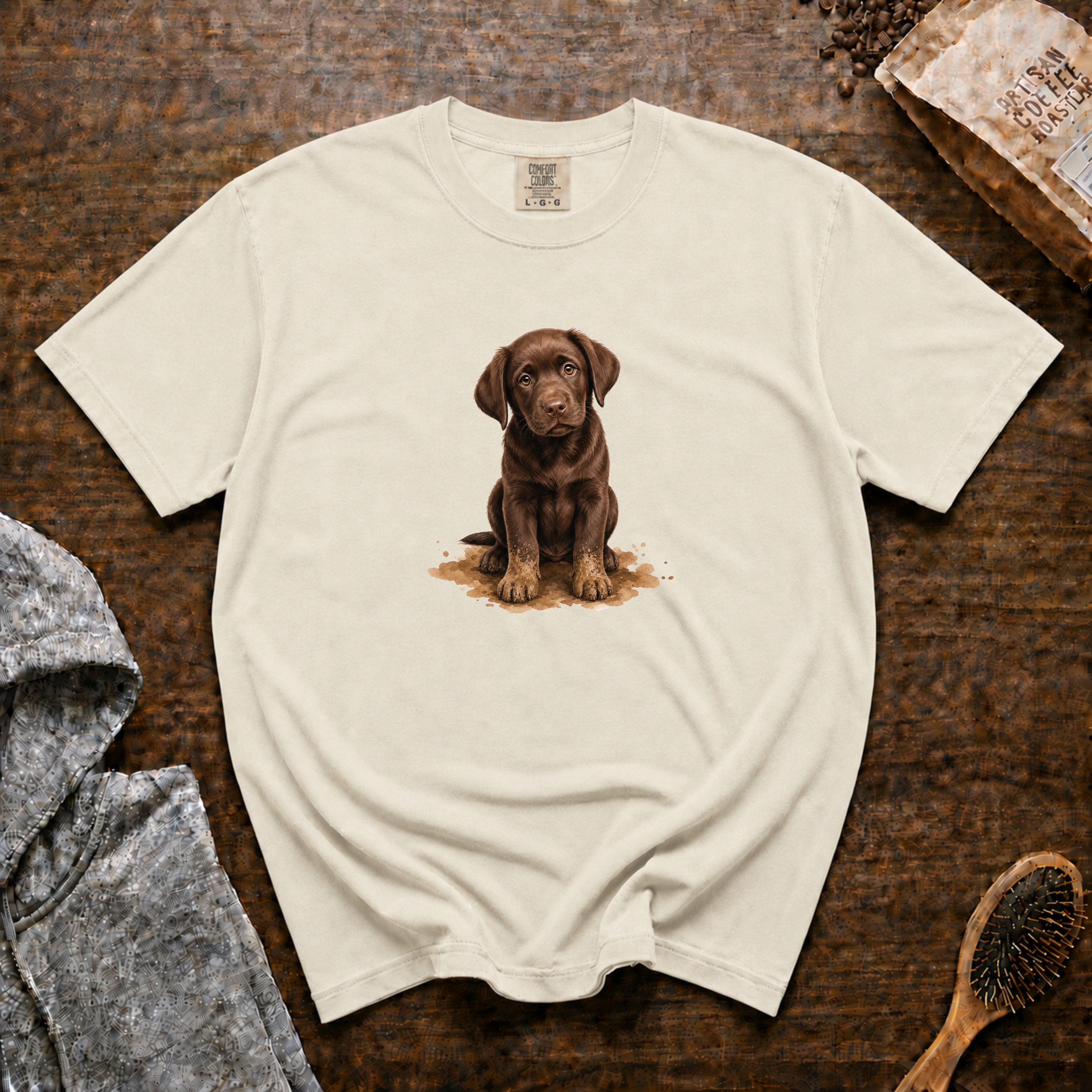 Chocolate Lab Muddy Paws T-Shirt — Ivory