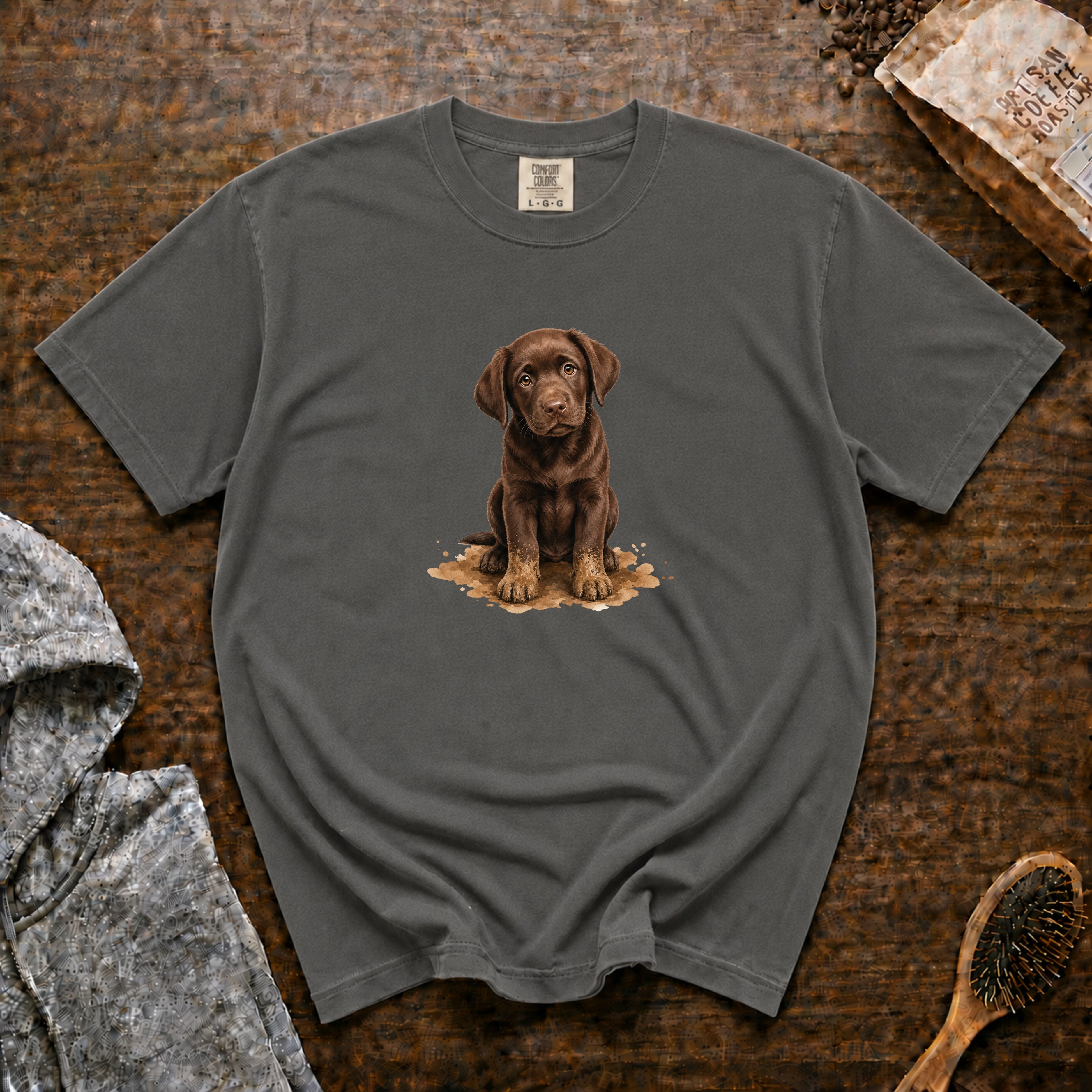 Chocolate Lab Muddy Paws T-Shirt — Pepper