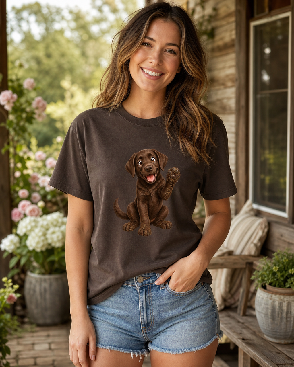 Chocolate Lab Waving T-Shirt | Chocolate Lab Dog Lover Tee