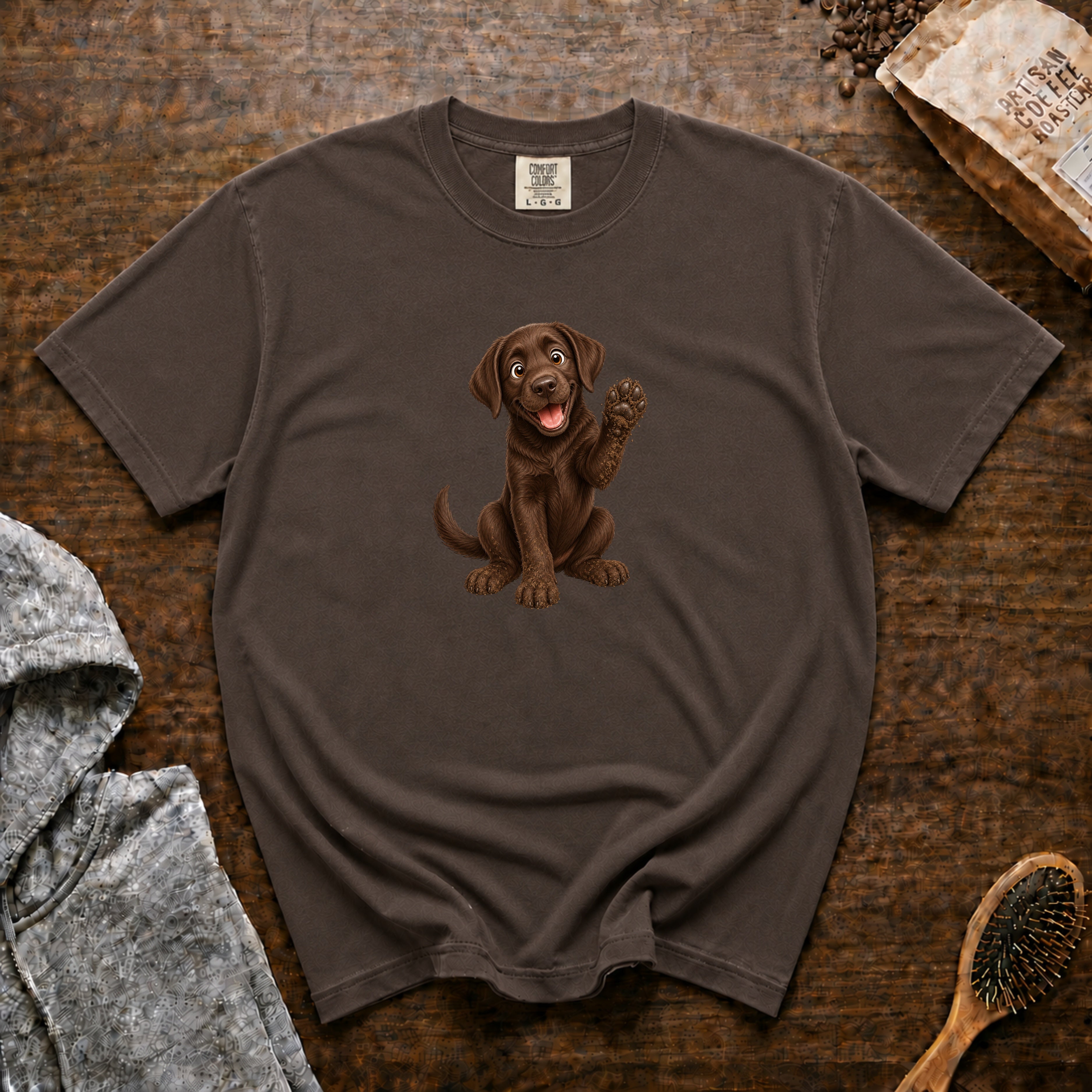 Chocolate Lab Waving T-Shirt — Espresso
