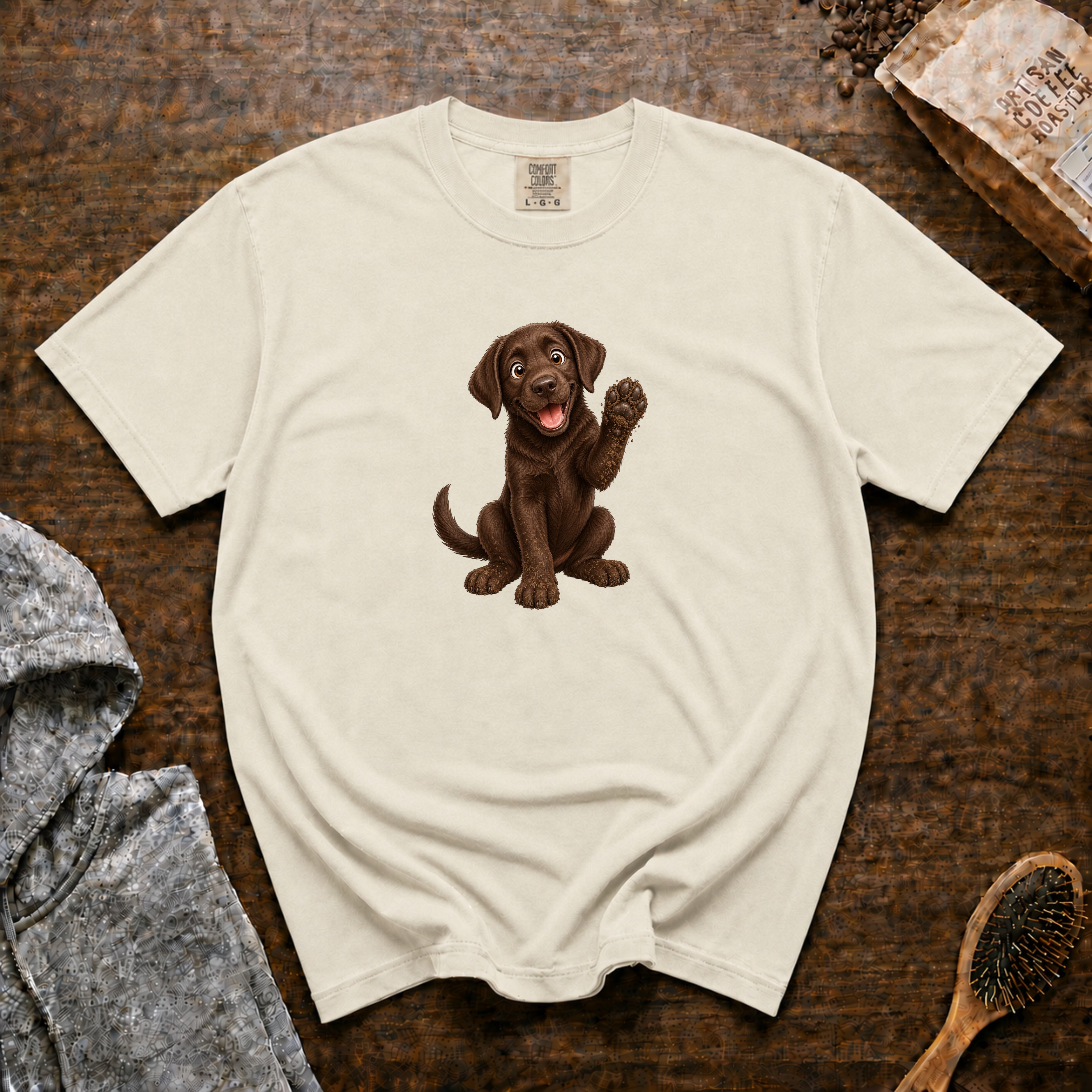 Chocolate Lab Waving T-Shirt — Ivory