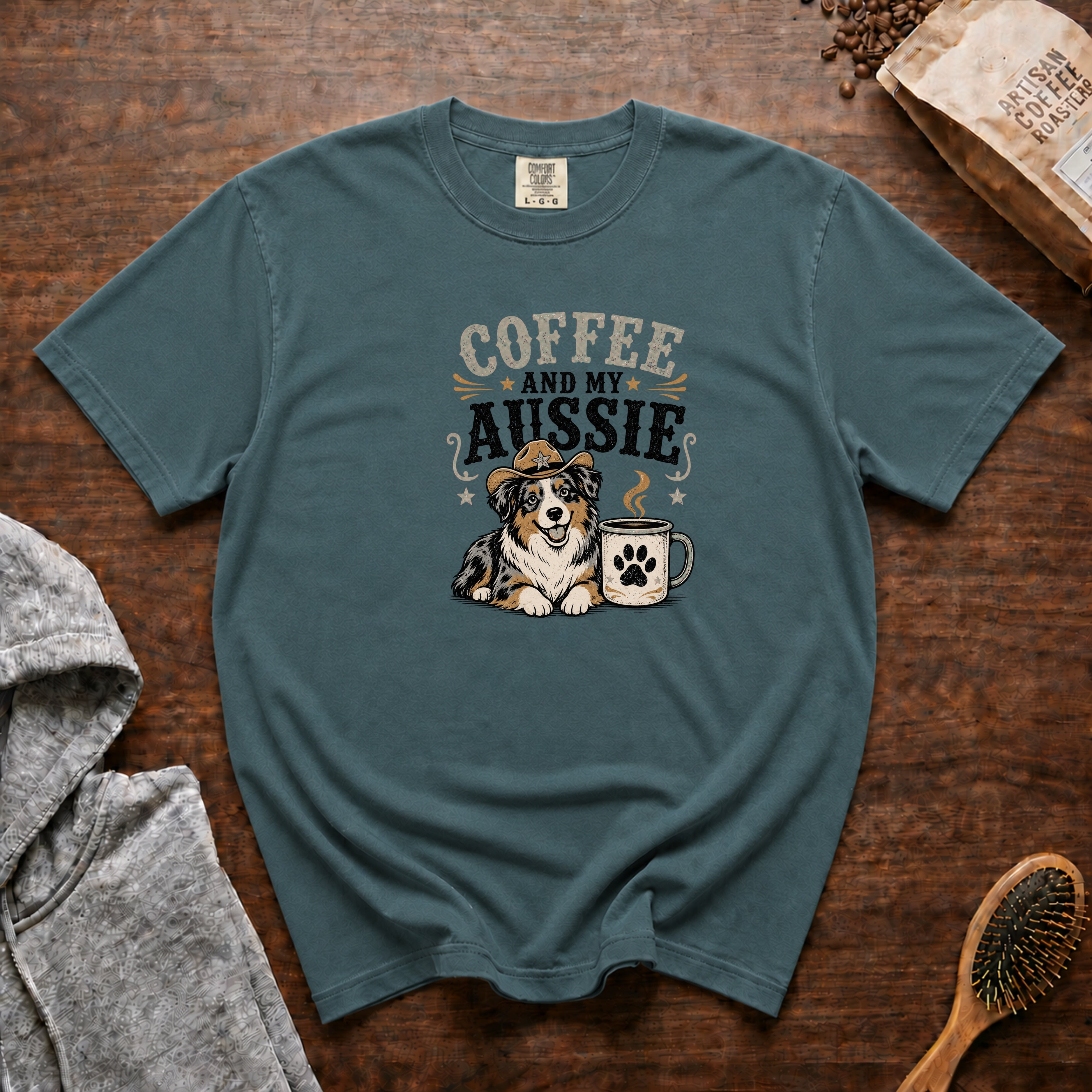 Coffee And My Aussie T-Shirt — Blue Spruce