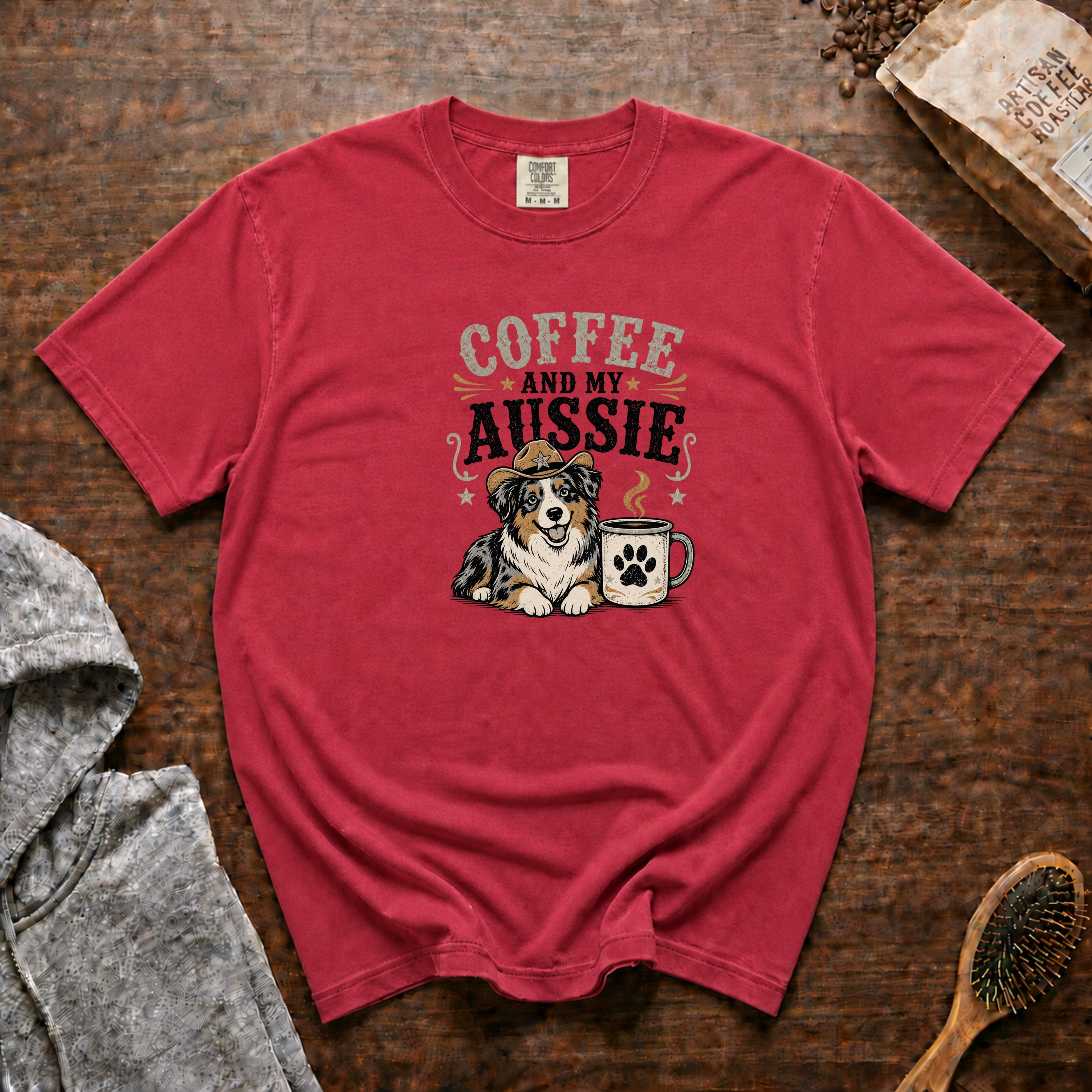Coffee And My Aussie T-Shirt — Crimson