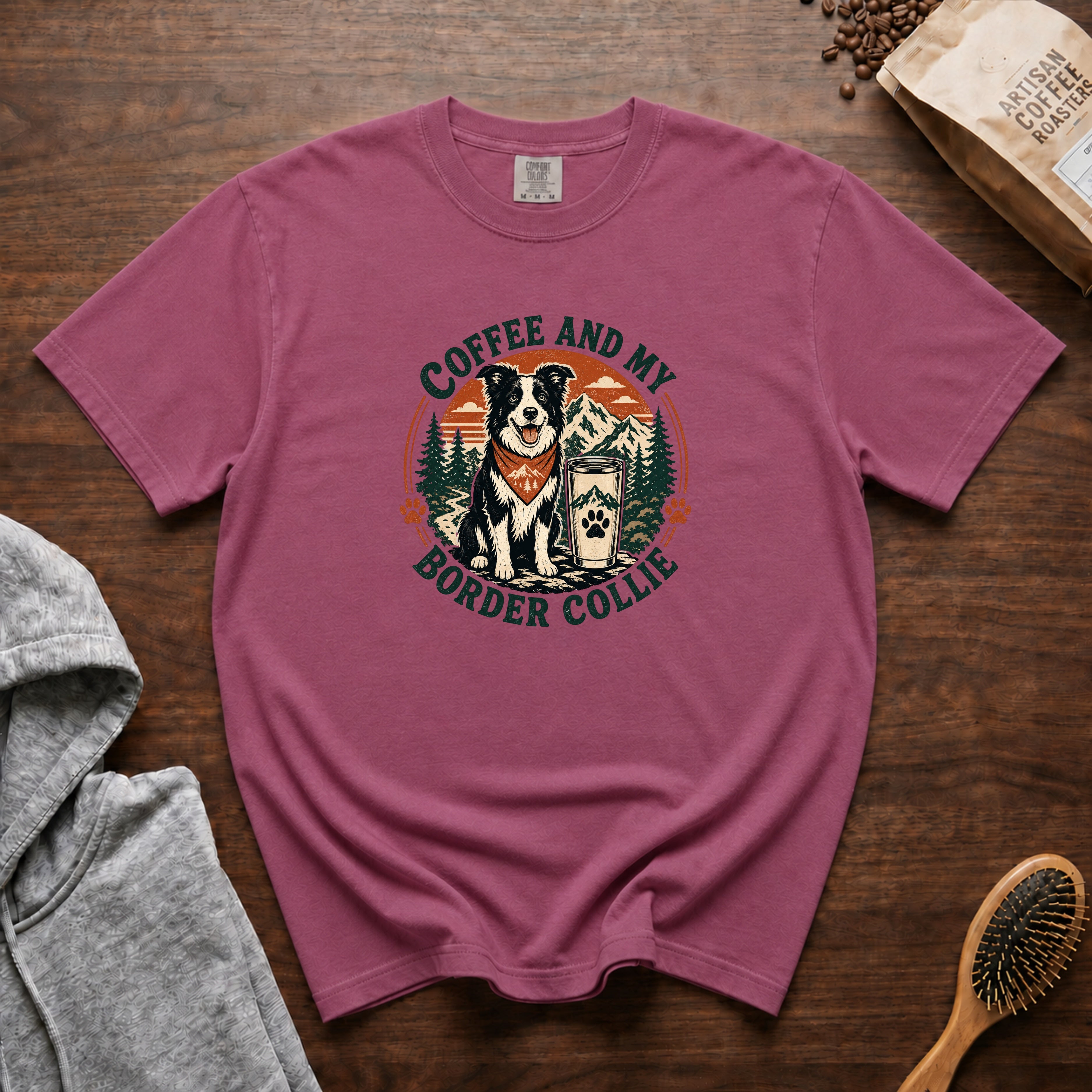 Coffee And My Border Collie T-Shirt — Berry