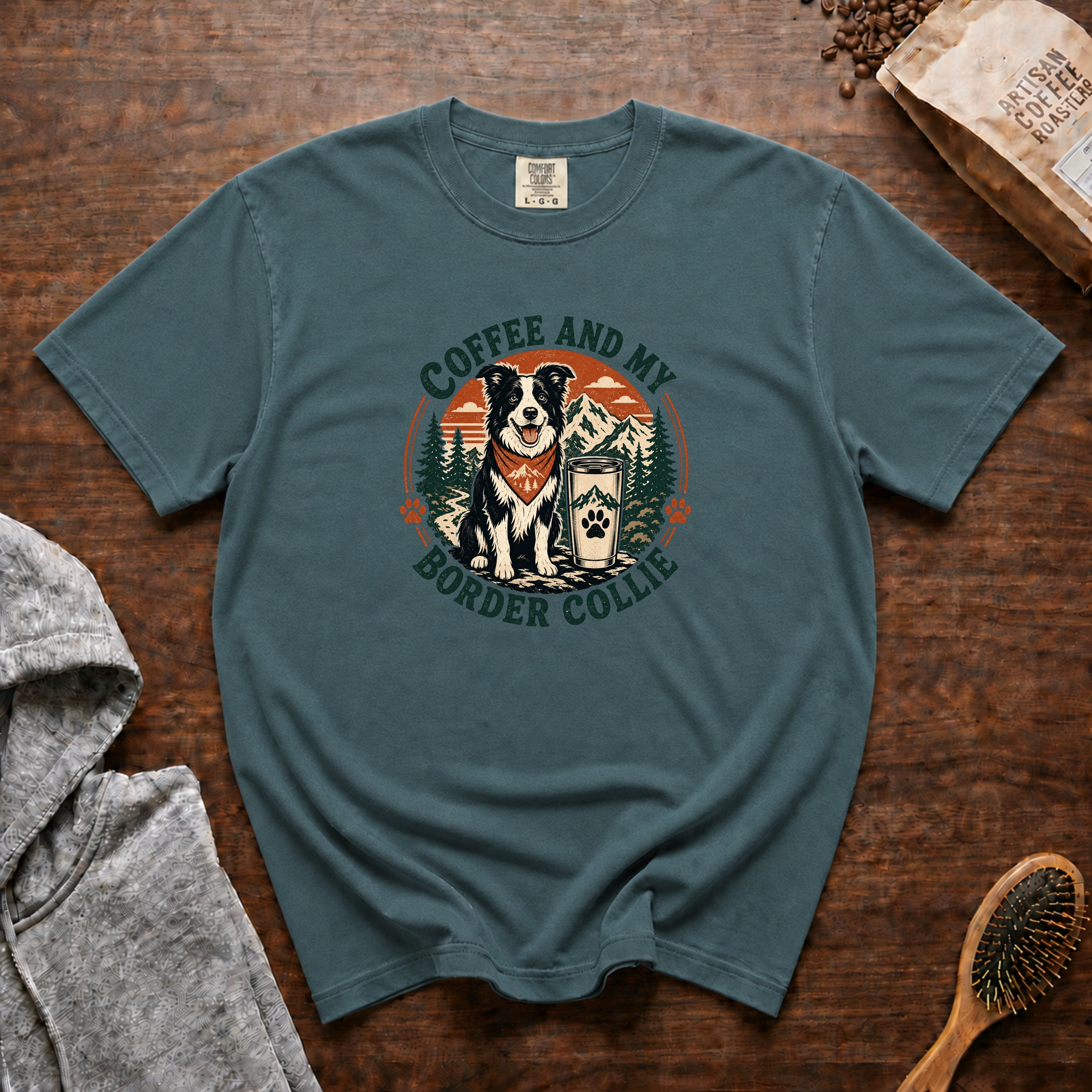 Coffee And My Border Collie T-Shirt — Blue Spruce