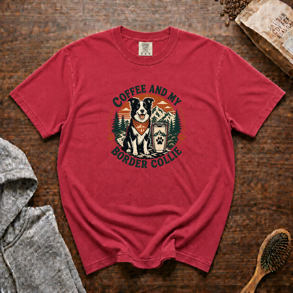Coffee And My Border Collie T-Shirt — Crimson