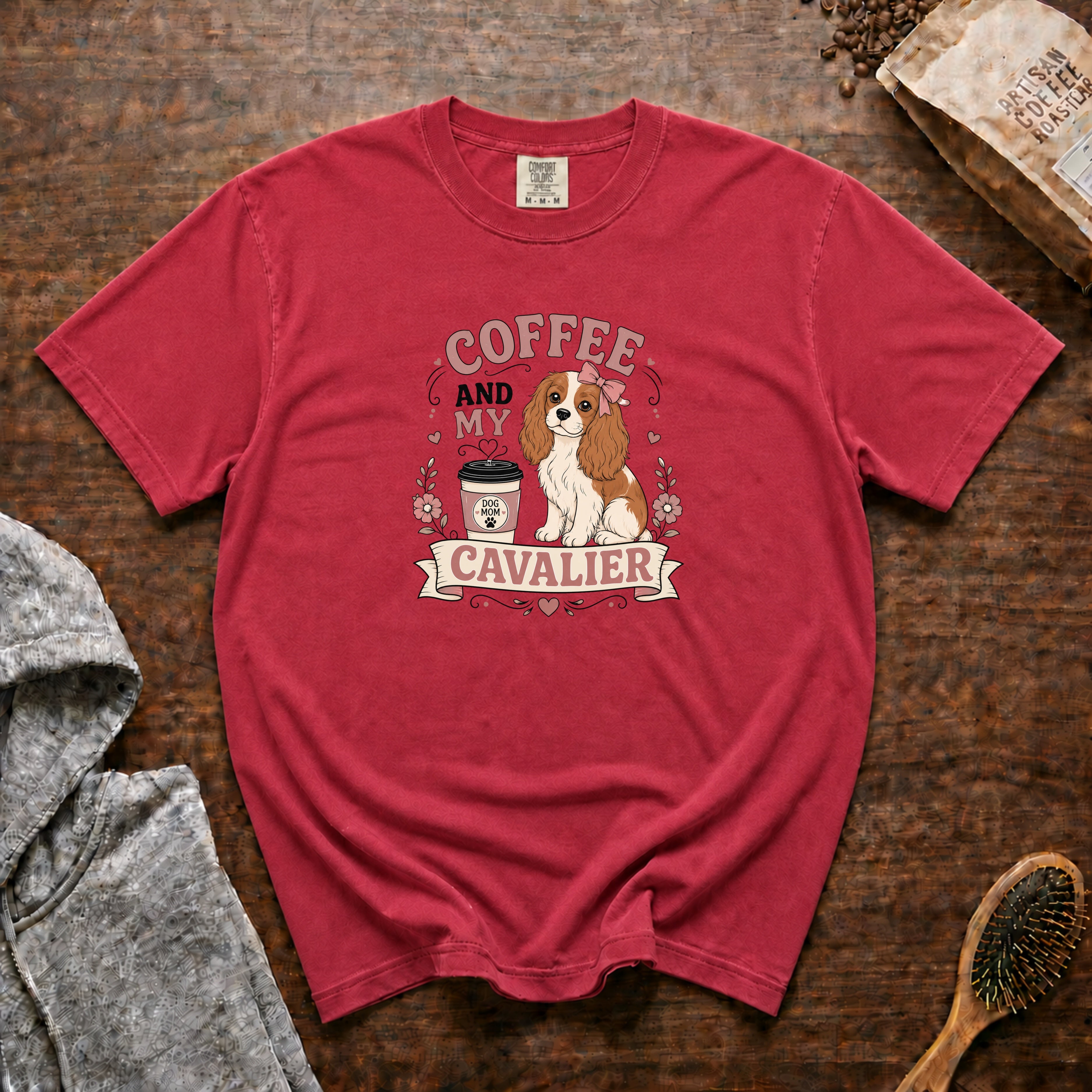 Coffee And My Cavalier T-Shirt — Crimson
