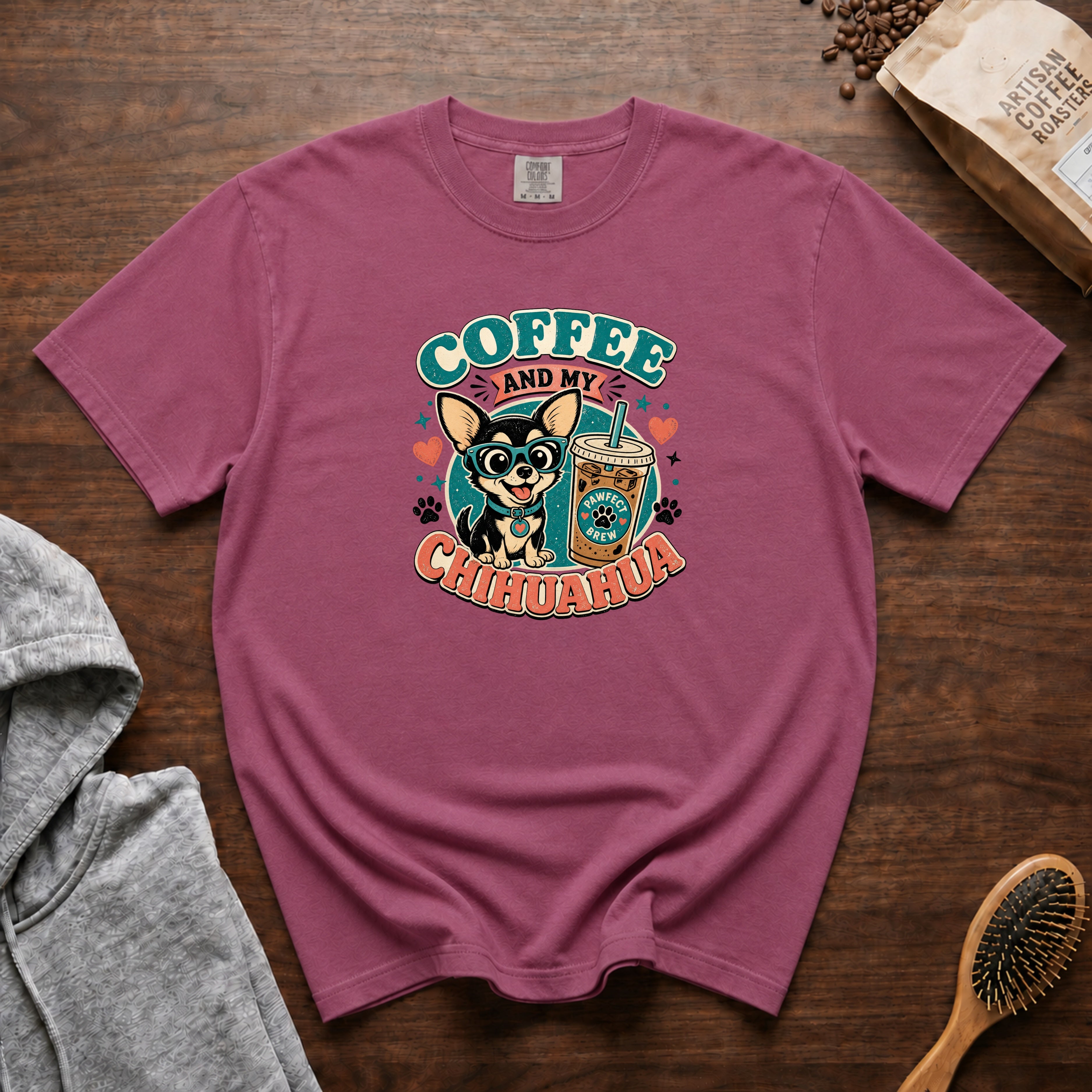 Coffee And My Chihuahua T-Shirt — Berry
