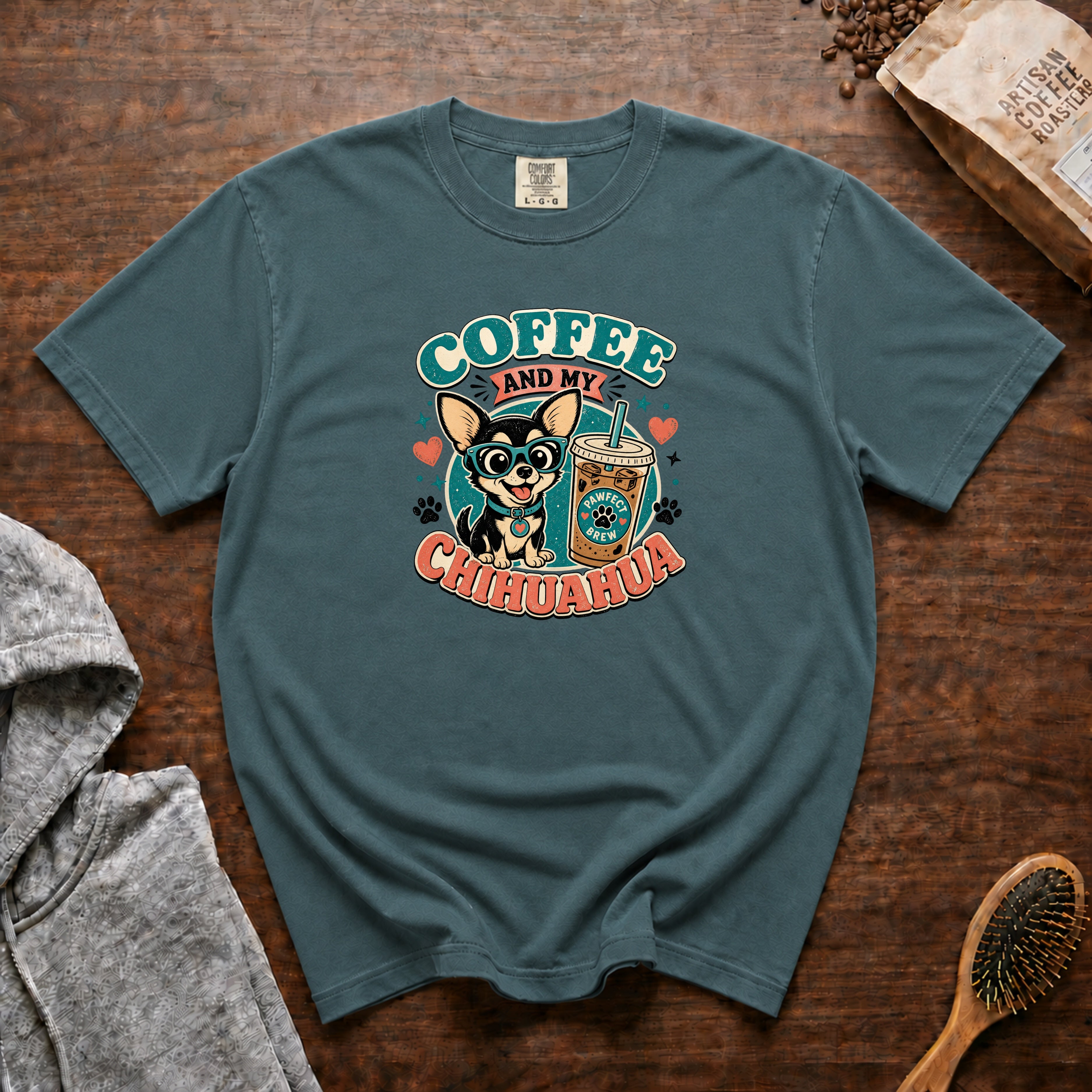 Coffee And My Chihuahua T-Shirt — Blue Spruce
