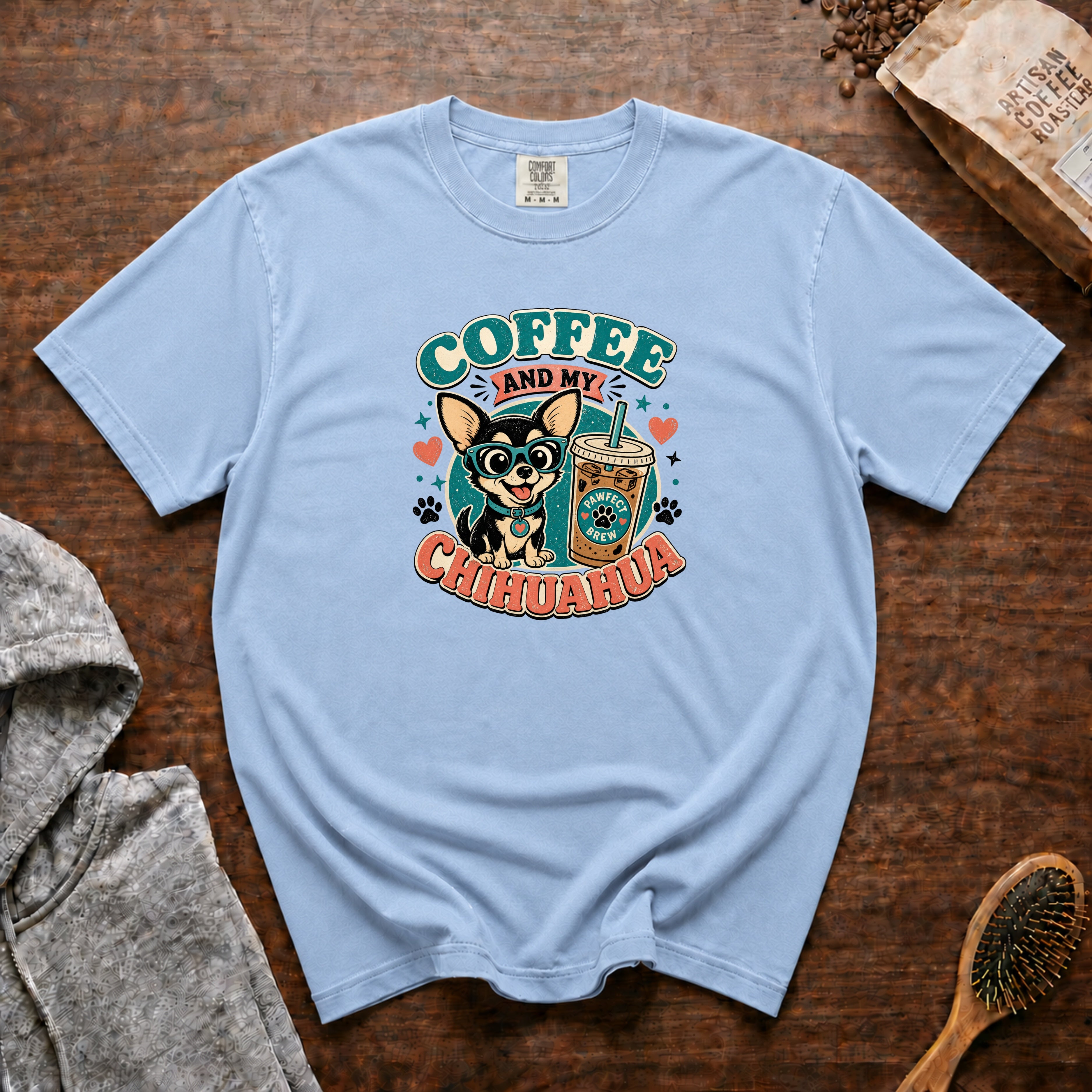 Coffee And My Chihuahua T-Shirt — Chambray