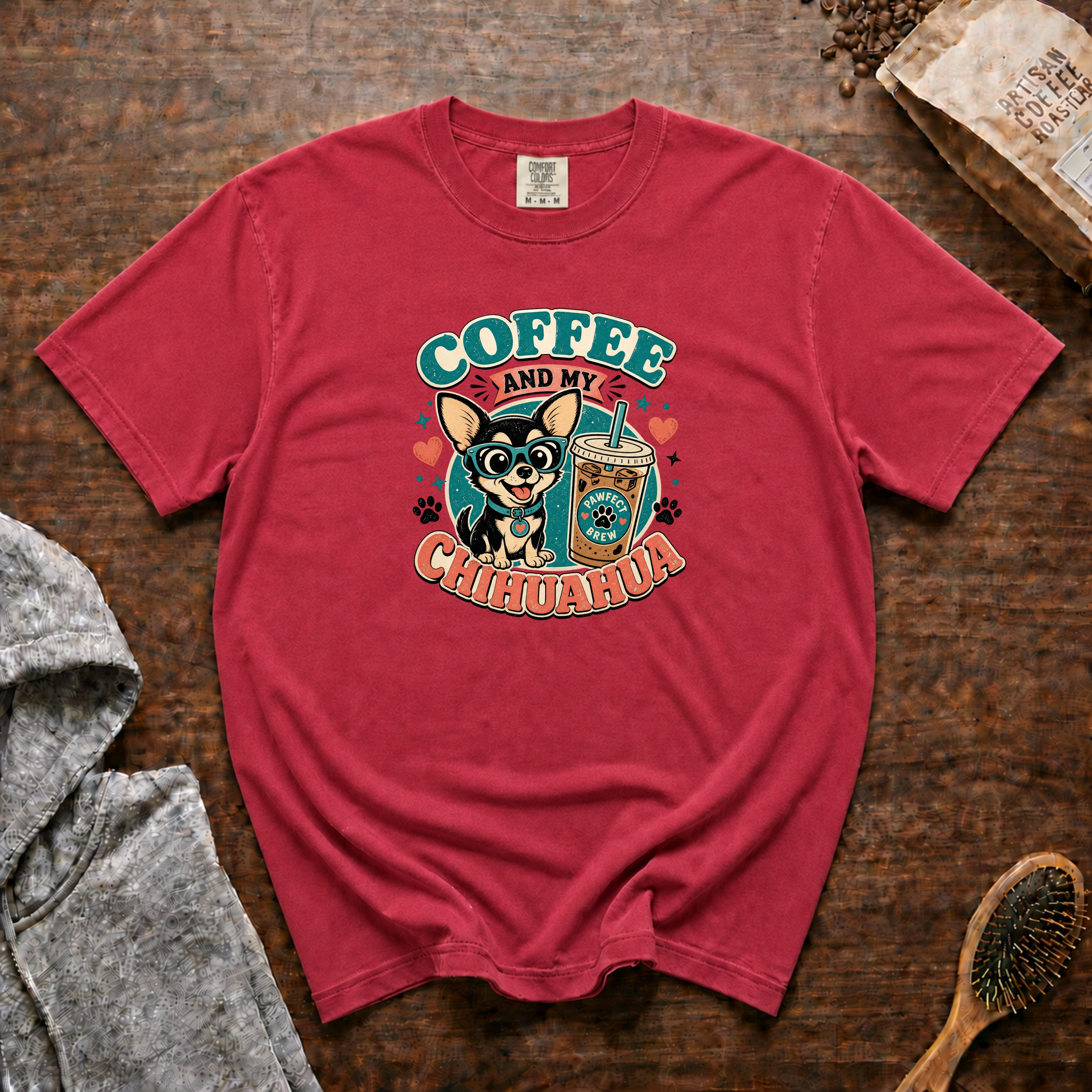 Coffee And My Chihuahua T-Shirt — Crimson
