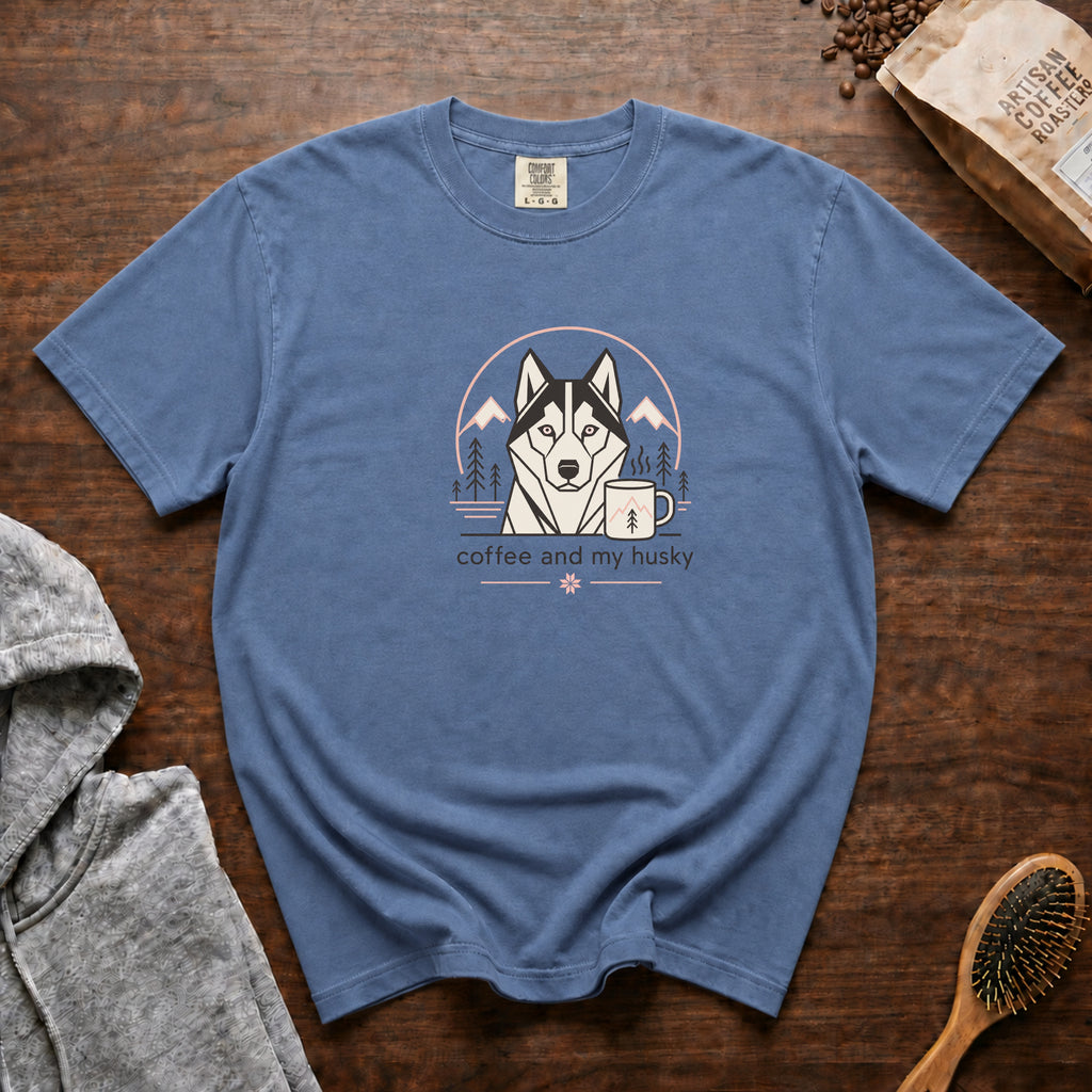 Coffee And My Husky (2) T-Shirt — Blue Jean