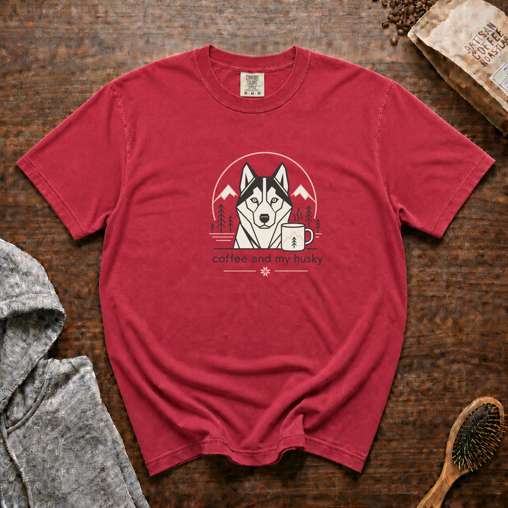 Coffee And My Husky (2) T-Shirt — Crimson