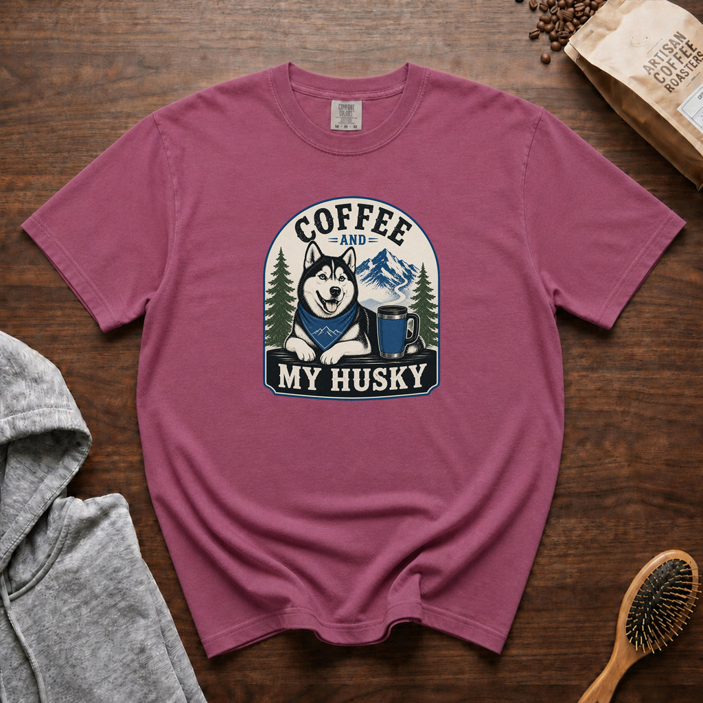 Coffee And My Husky T-Shirt — Berry