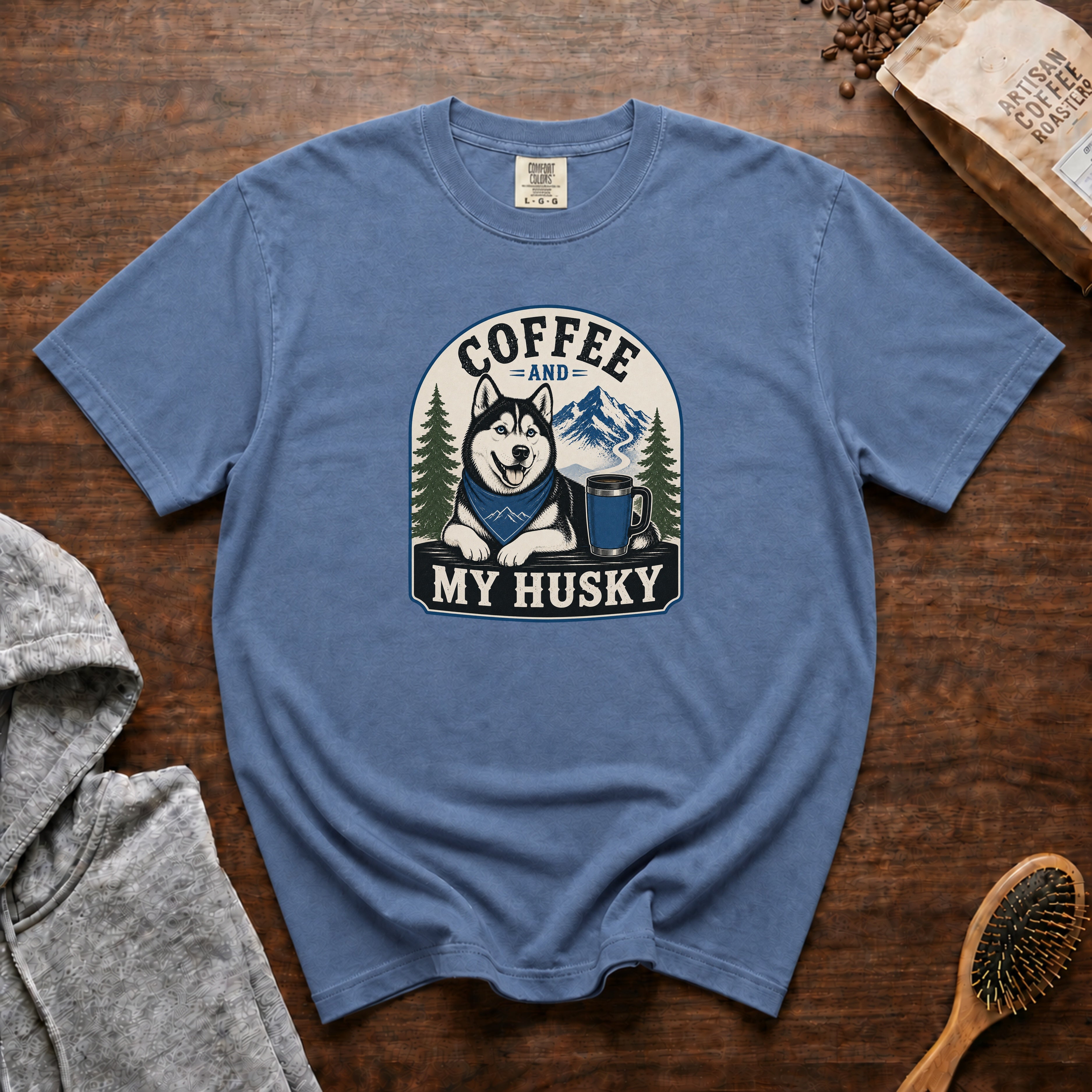 Coffee And My Husky T-Shirt — Blue Jean