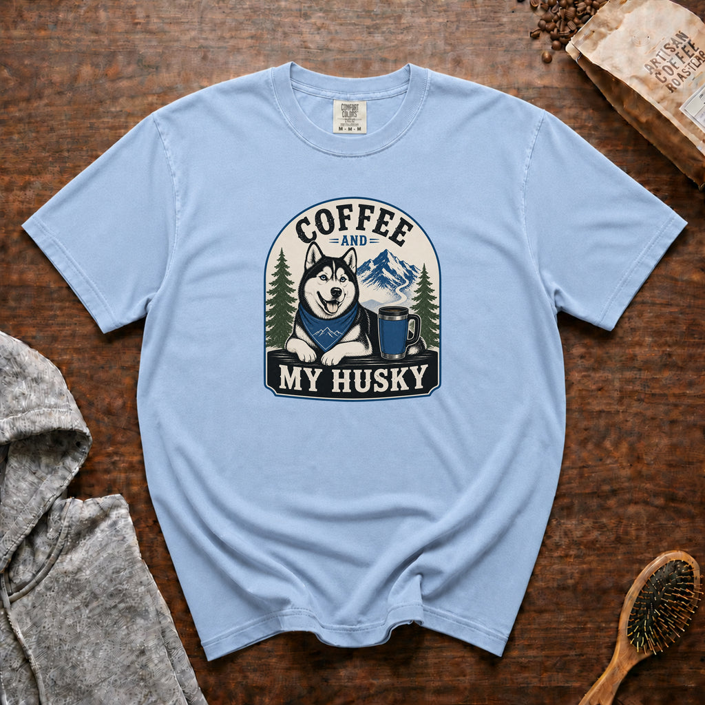 Coffee And My Husky T-Shirt — Chambray