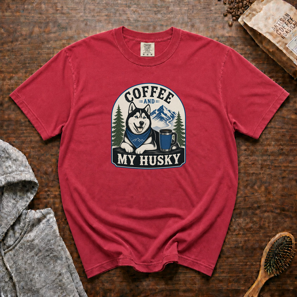 Coffee And My Husky T-Shirt — Crimson