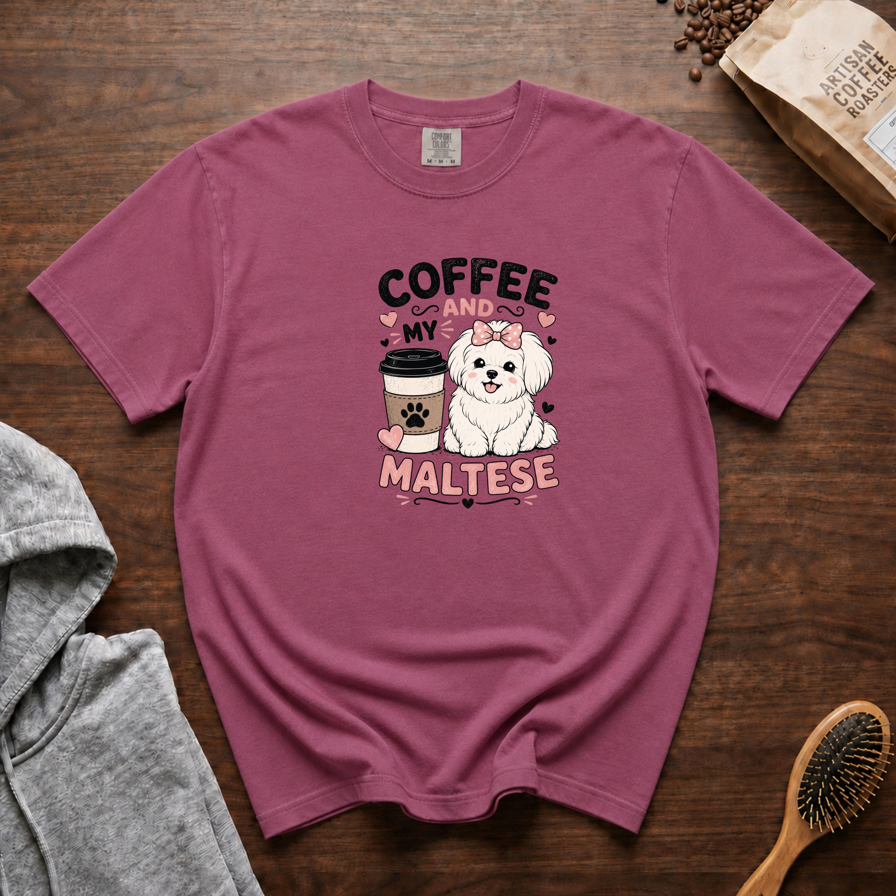 Coffee And My Maltese T-Shirt — Berry