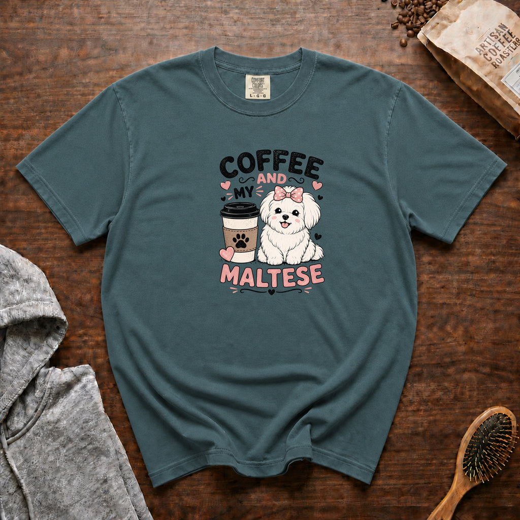 Coffee And My Maltese T-Shirt — Blue Spruce