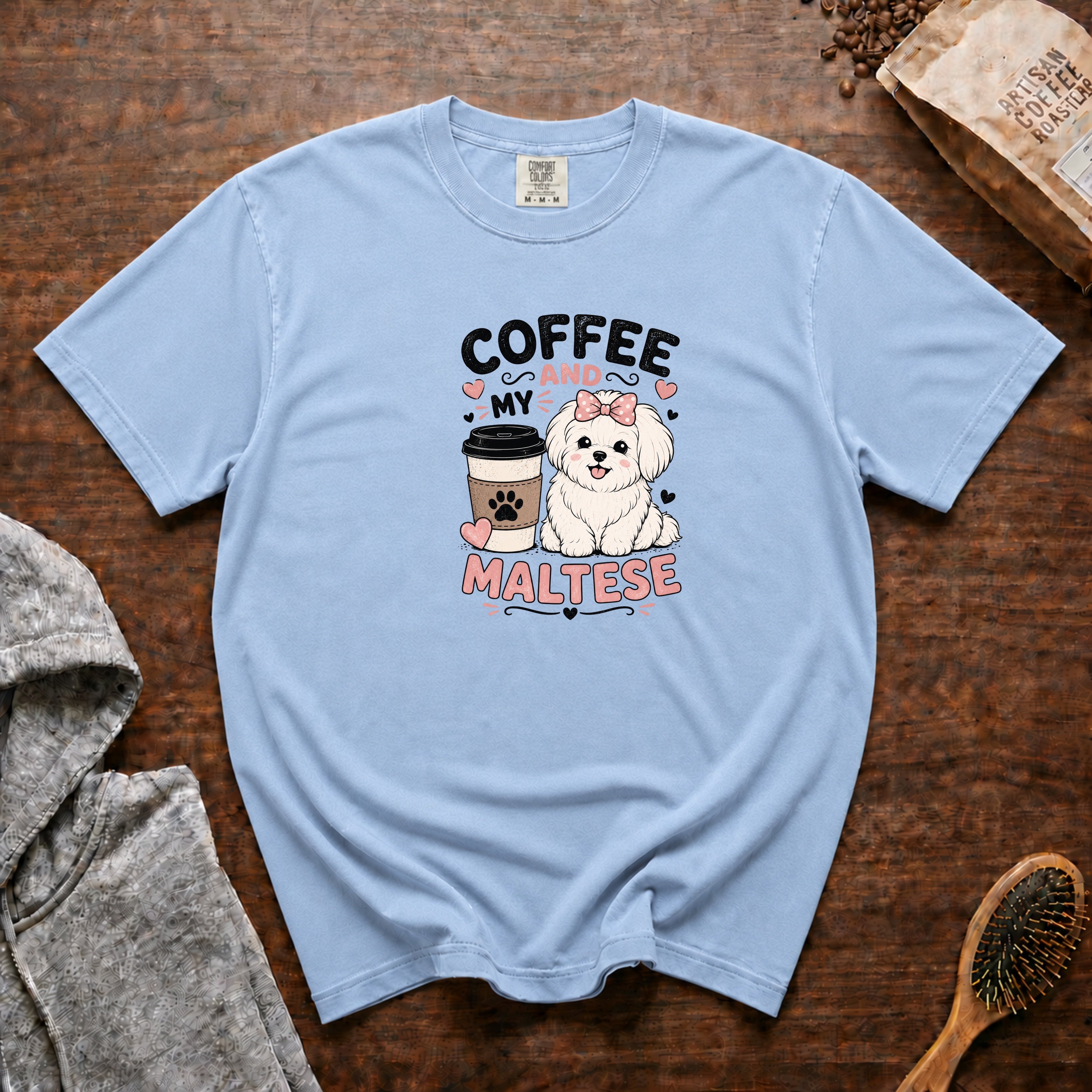 Coffee And My Maltese T-Shirt — Chambray