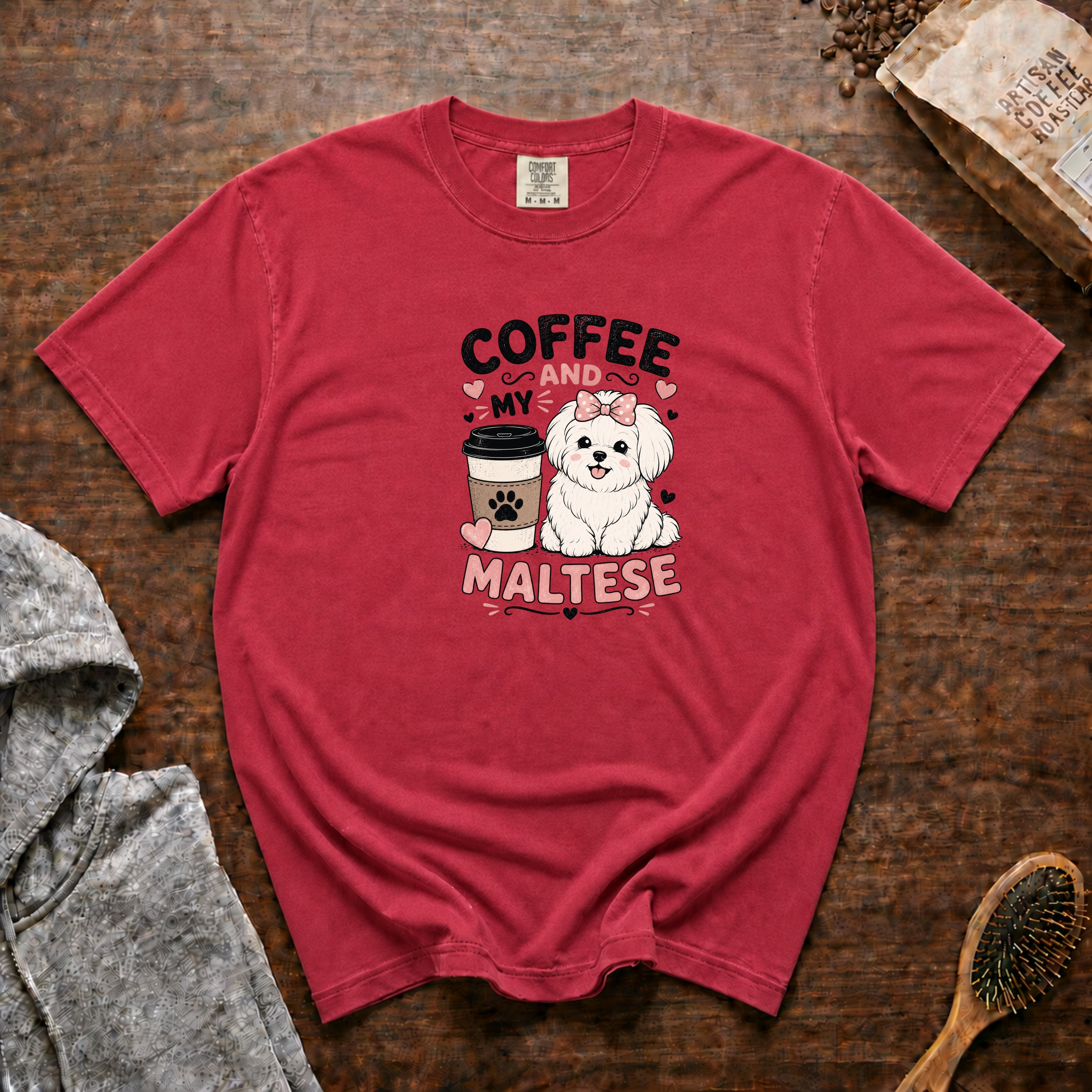 Coffee And My Maltese T-Shirt — Crimson