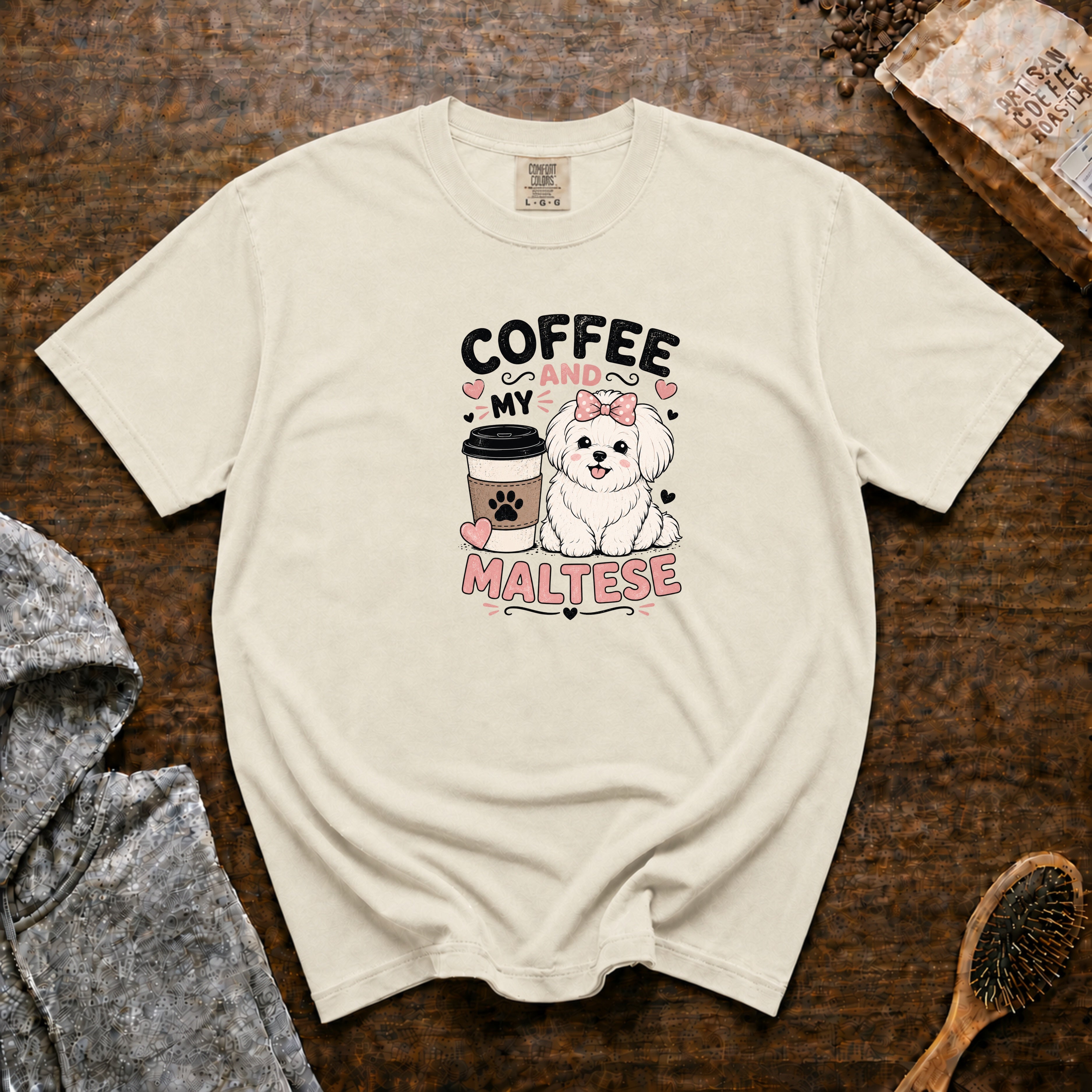 Coffee And My Maltese T-Shirt — Ivory