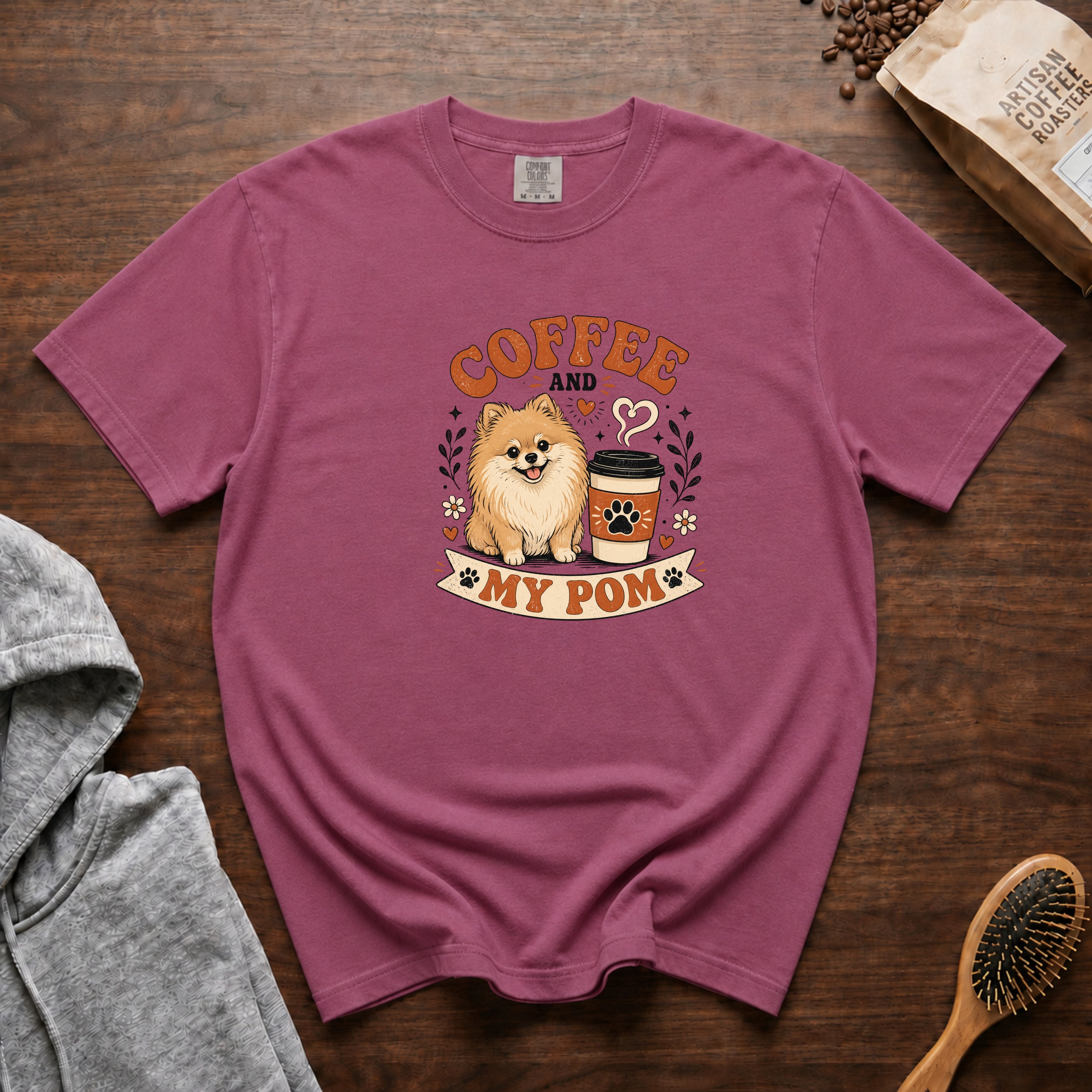 Coffee And My Pom T-Shirt — Berry