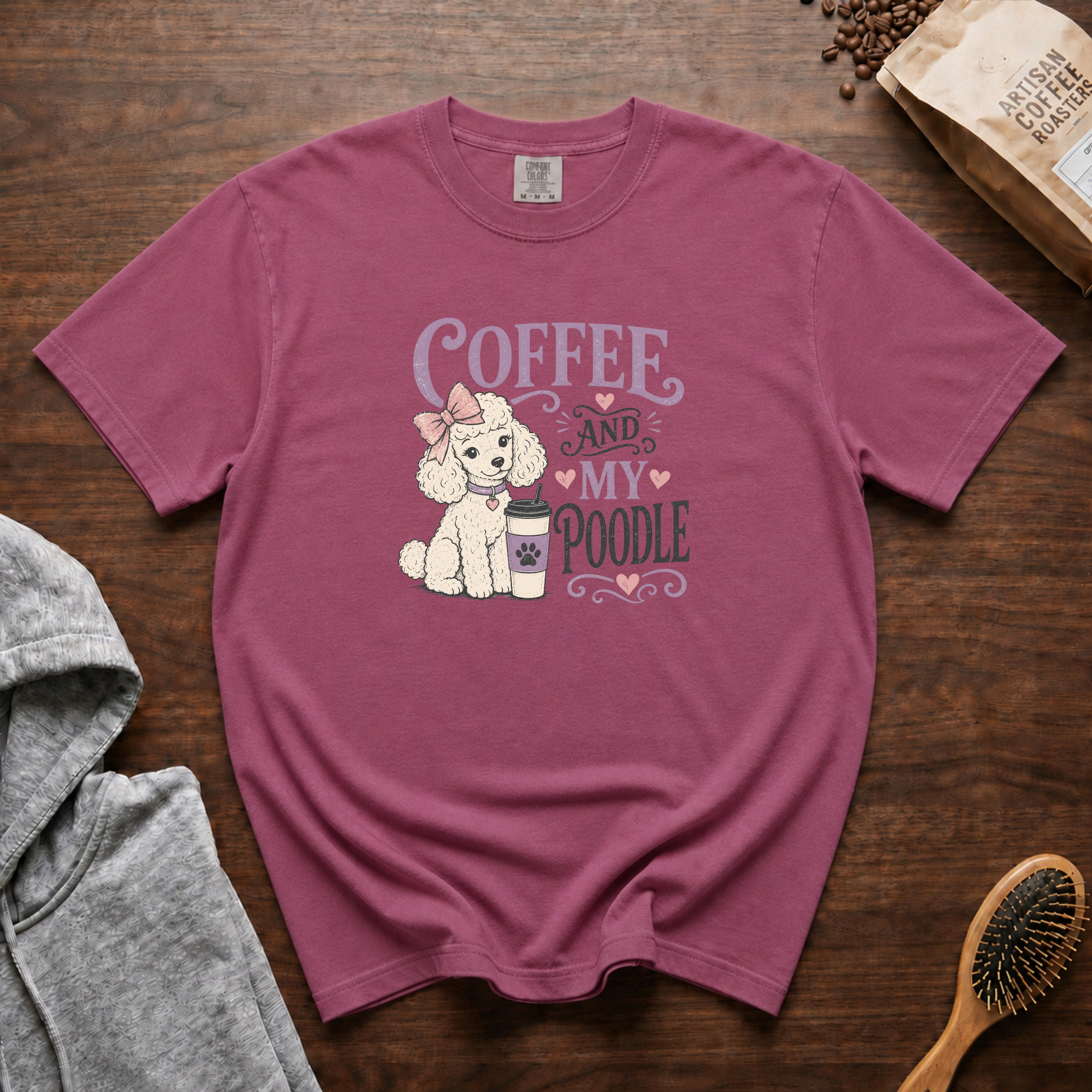 Coffee And My Poodle T-Shirt — Berry