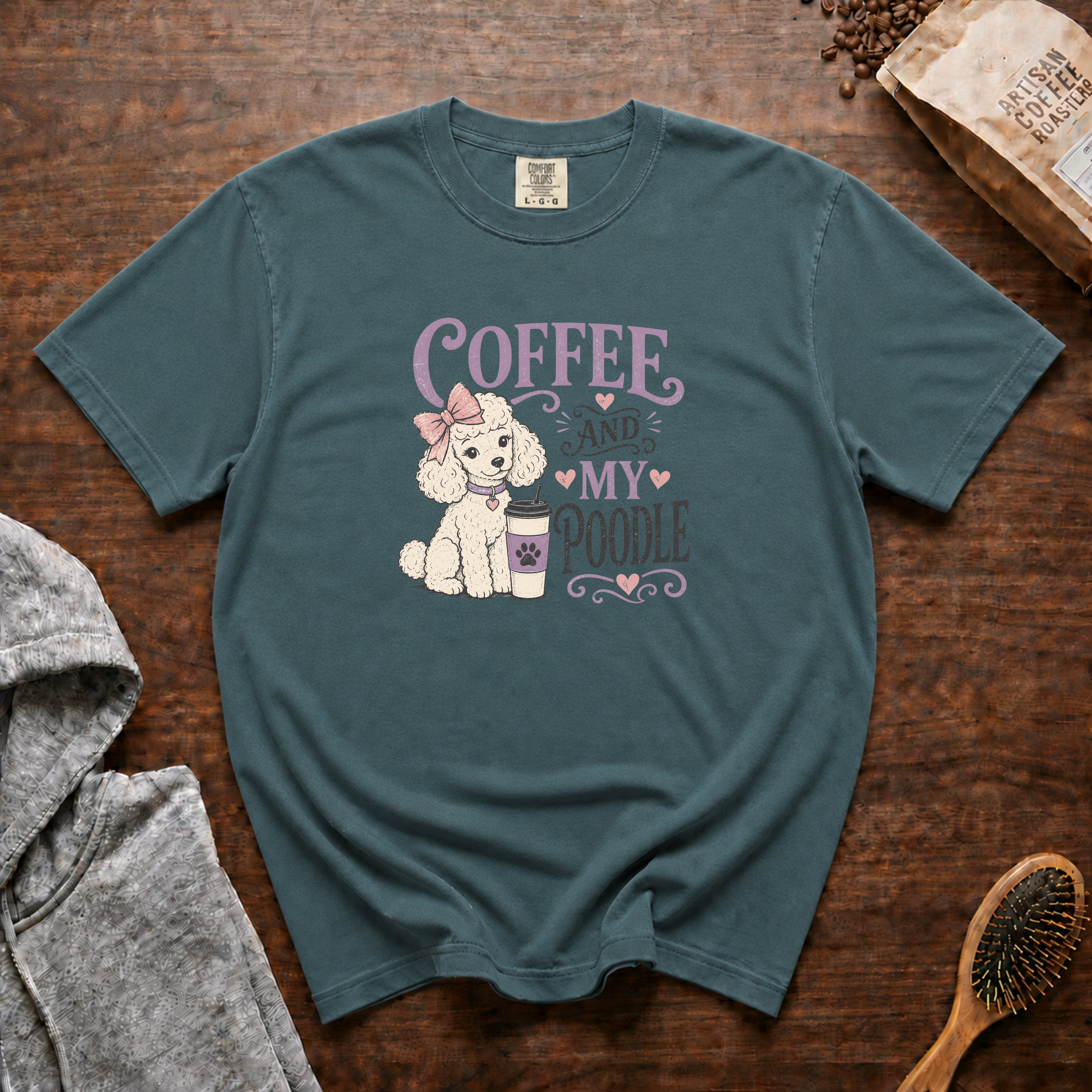 Coffee And My Poodle T-Shirt — Blue Spruce