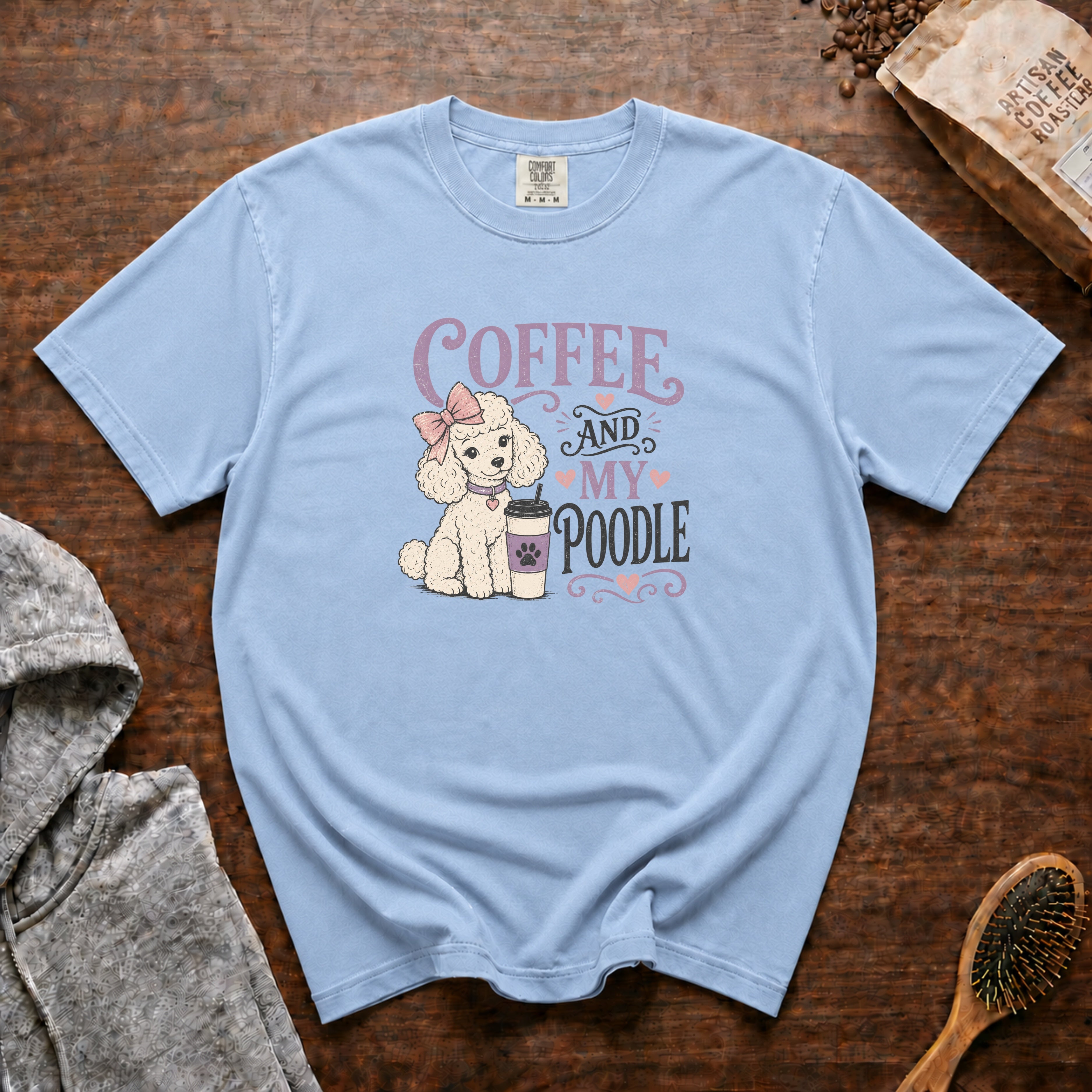 Coffee And My Poodle T-Shirt — Chambray